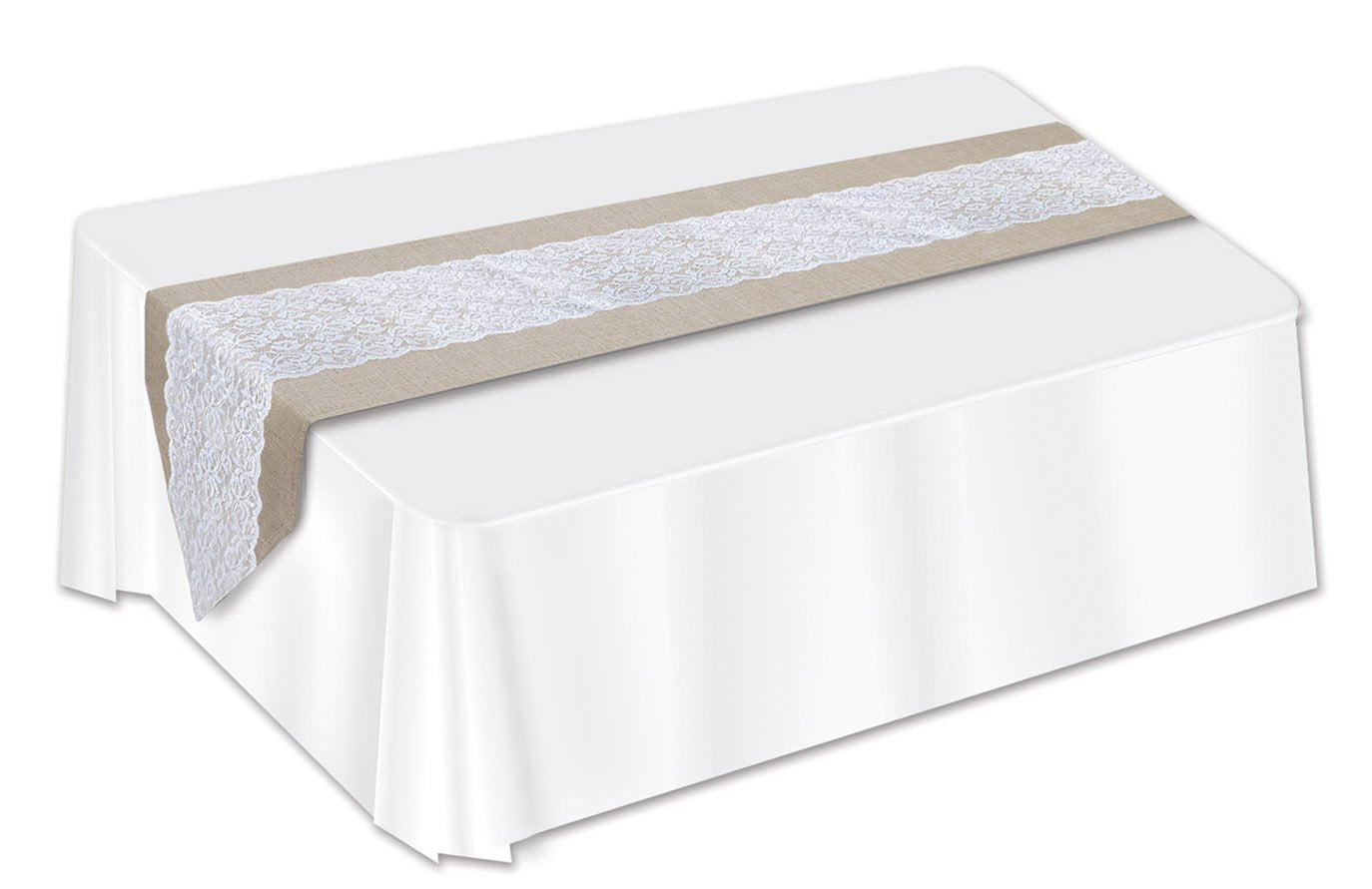 Beistle Lace & Burlap Table Runner