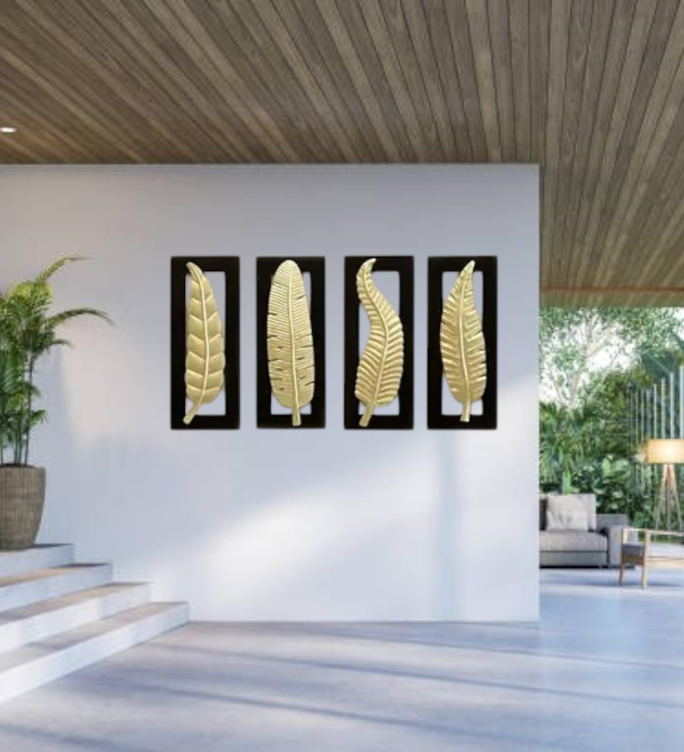 vedas Gold Metal & MDF Vantara Leaf Wall Decor Hanging & Mounted Sculpture Home Decoration Perfect for Living Room/Hotel/Restaur