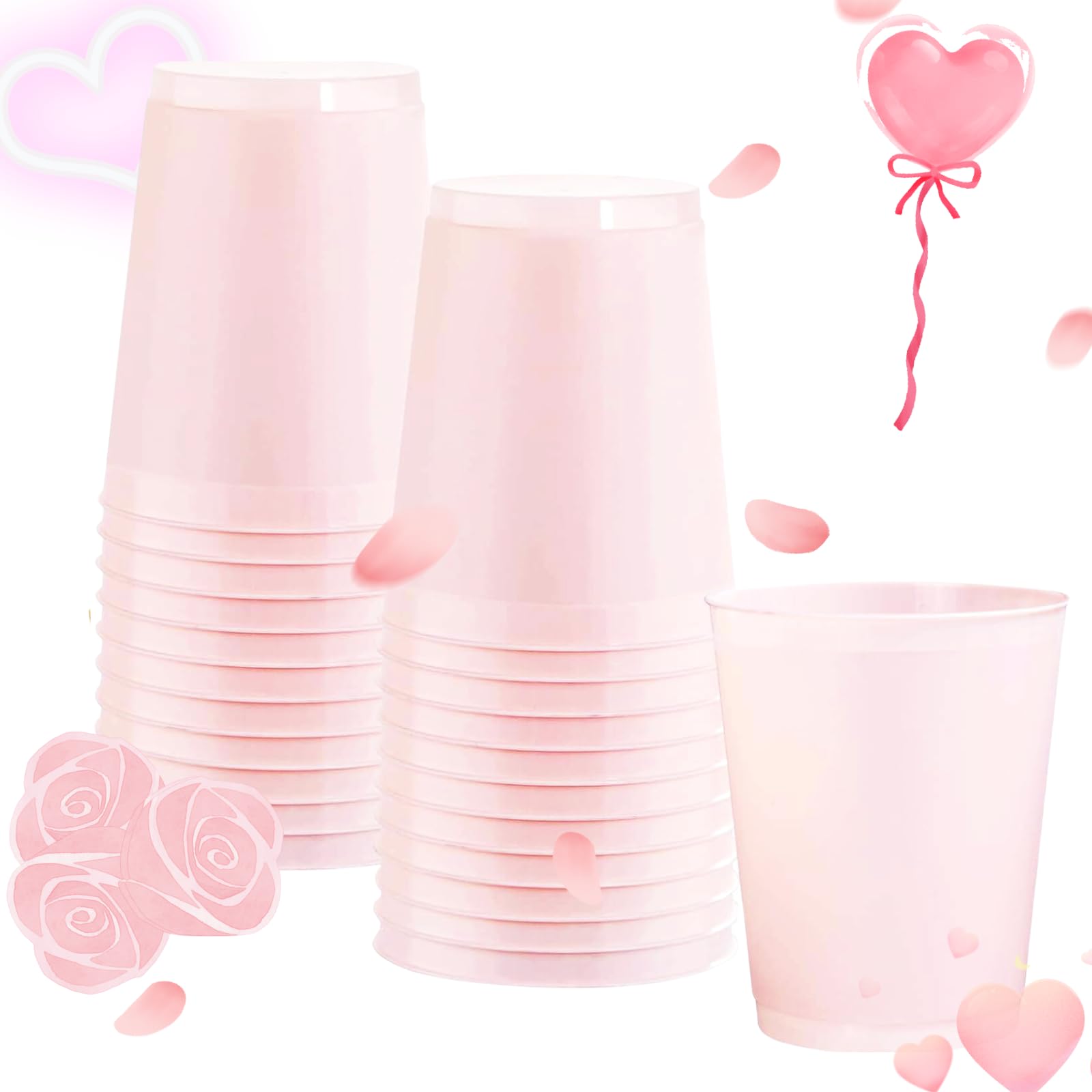 Liacere 16 Pcs Pink Plastic Cups 16Oz Plastic Cups Bachelorette Party Cups Pink Disposable Cups Bride Cups Perfect For Wedding &