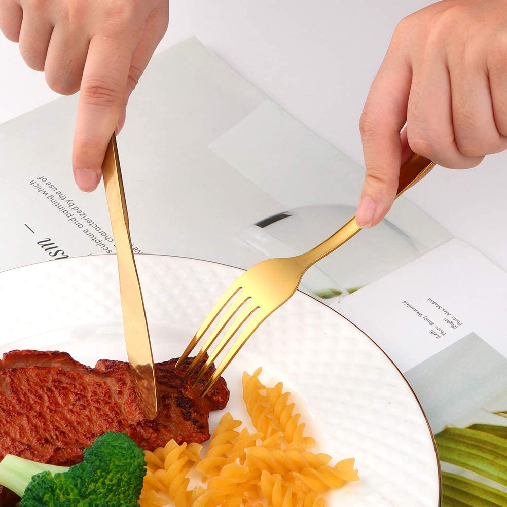 Dinner Forks Stainless Steel 12Pcs Flatware Sets, Mingyu Gold Flatware Forks Use For Family/Restaurant/Wedding/Party