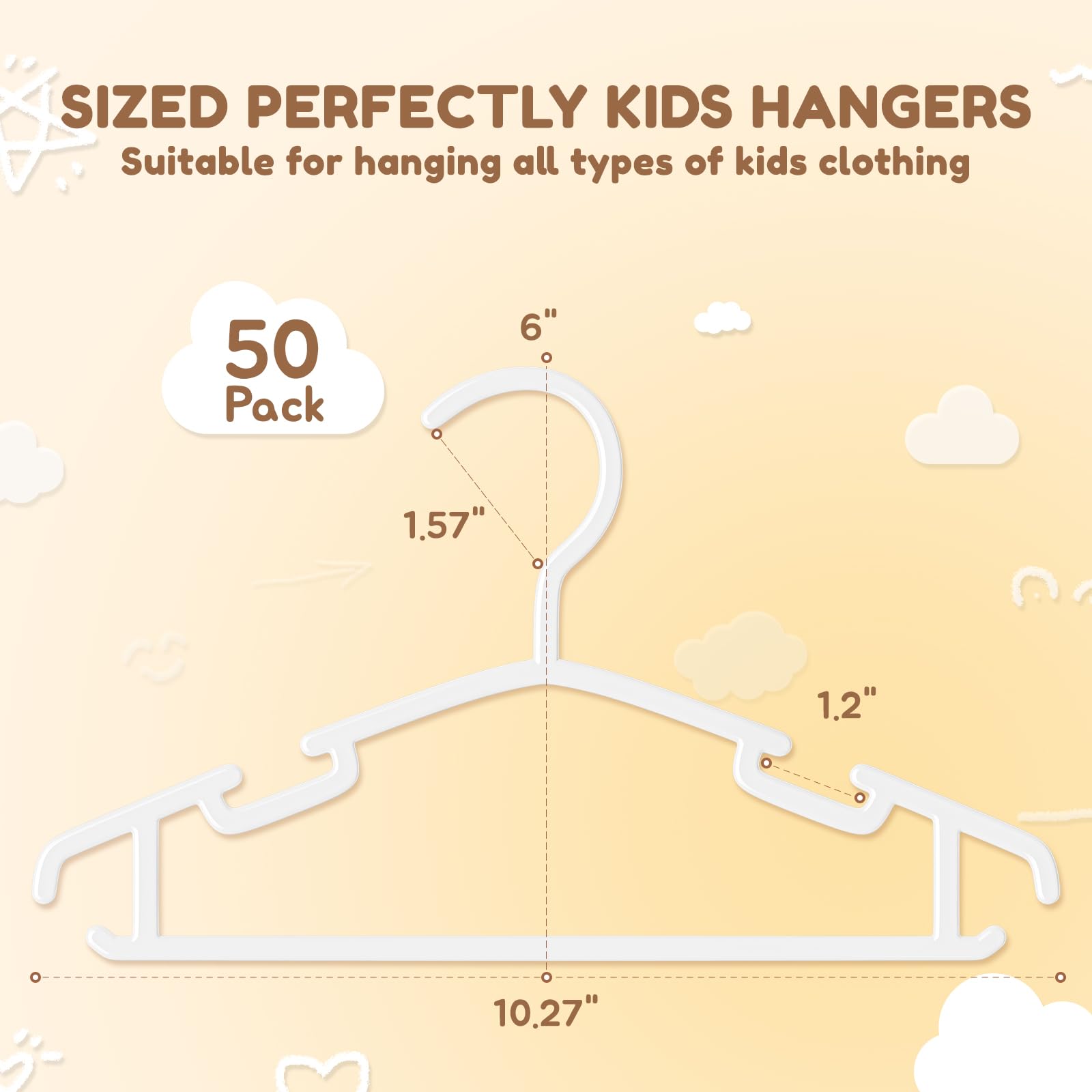 Vilick Kids Plastic Hangers, Baby Clothes Hangers For Closet 50 Packs Non-Slip Toddler Hangers For Infant Child Clothing, Small