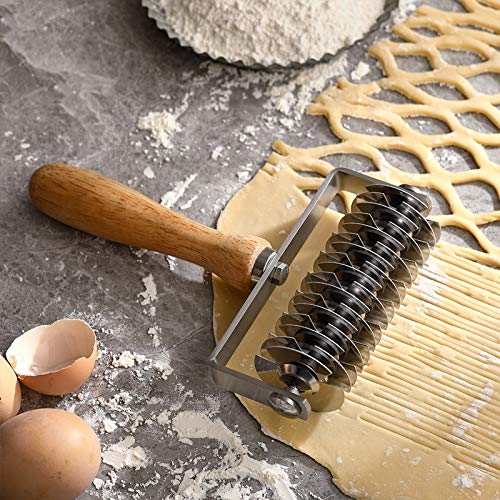 Inchoo Homemade Stainless Steel Dough Lattice Roller Cutter Bread Pastry Baking Tool Dough Docker Needle Roller Wheel