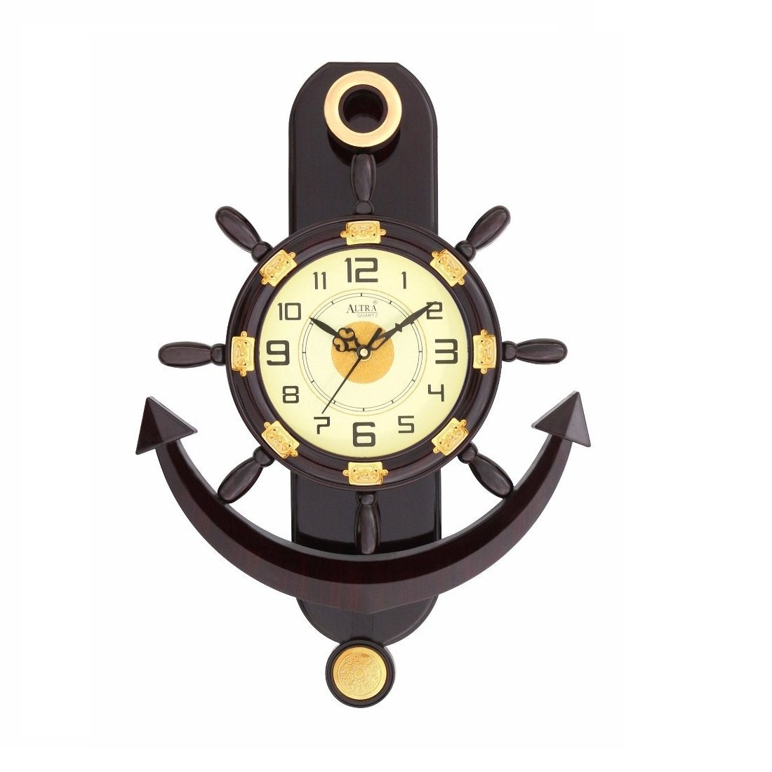 Altra Anchor Plastic Pendulum Wall Clock (45 Cm X 30 Cm X 5 Cm, Brown) - Analog