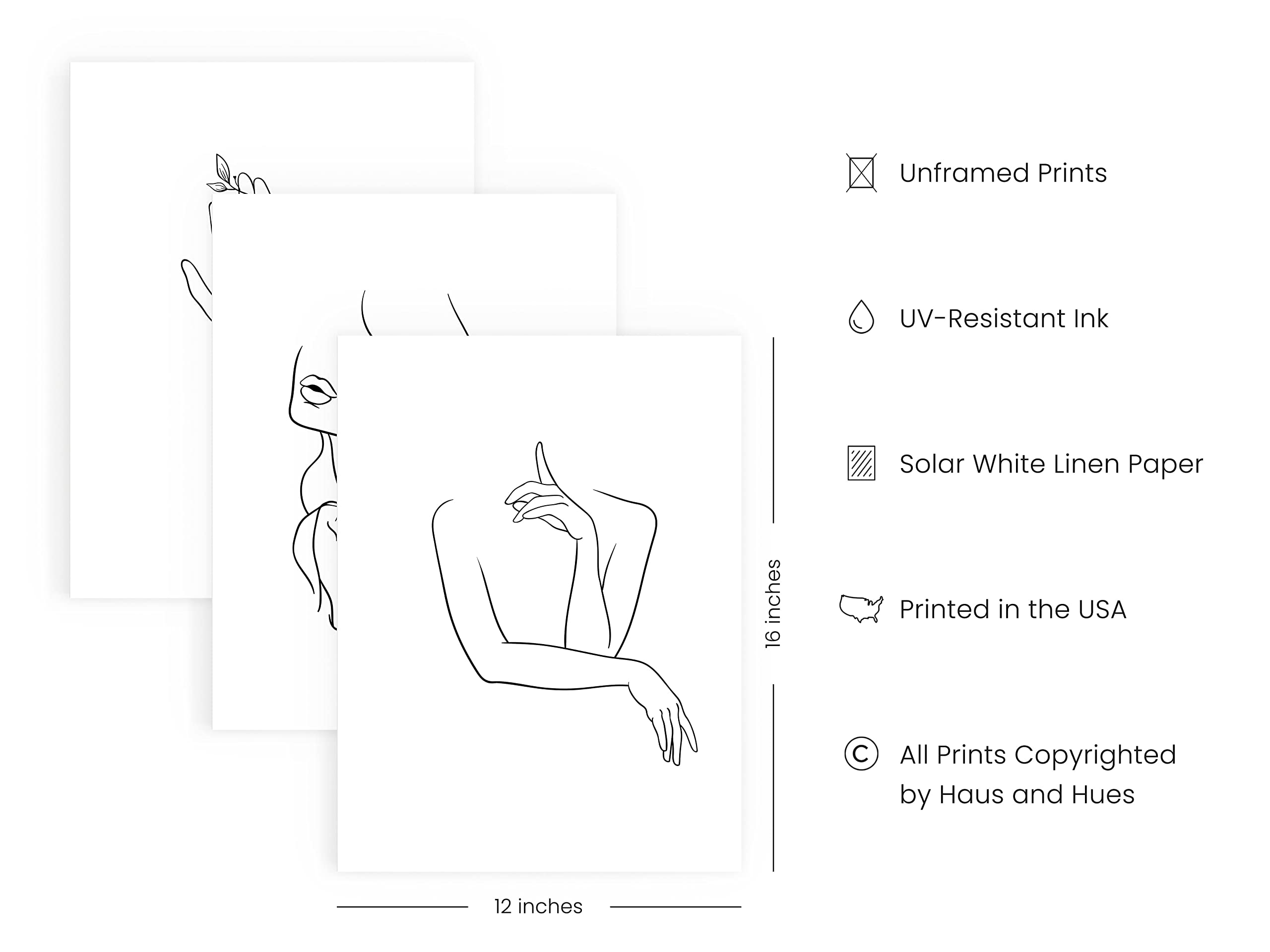 Ripgrip Minimalist Line Art Prints Set Of 4 - Aesthetic Posters, Black And White Wall Painting Drawing (Unframed, 12X16)