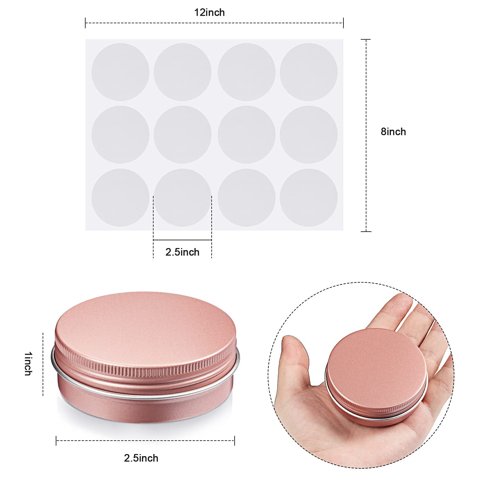 Patelai 2 Oz 120 Pcs Metal Round Tins Aluminum Tin Cans Salve Tins Containers With Screw Lid 20 Sheets Stickers For Salve Spice