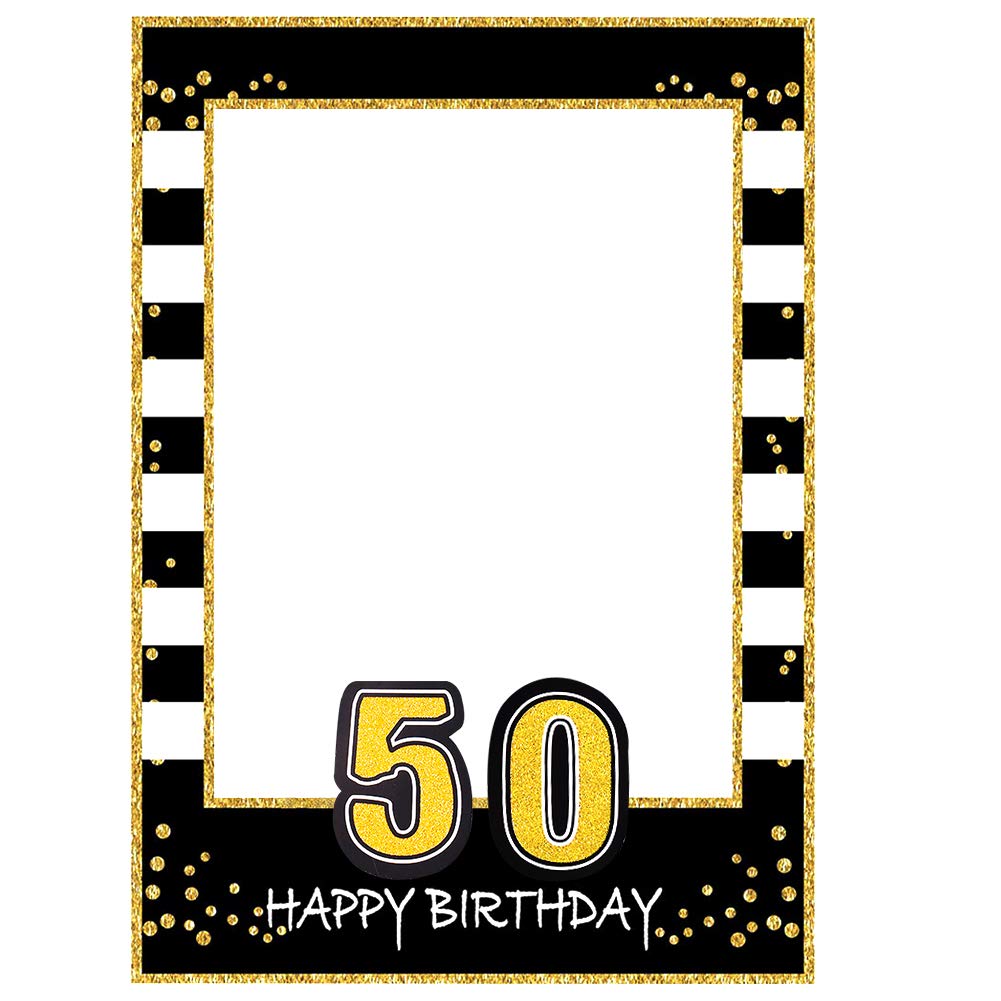 Seasons Stars Glittery 50th Birthday Photo Booth Frame - Black and Gold, Upgraded Version with Support Cardboard, 50-Inch