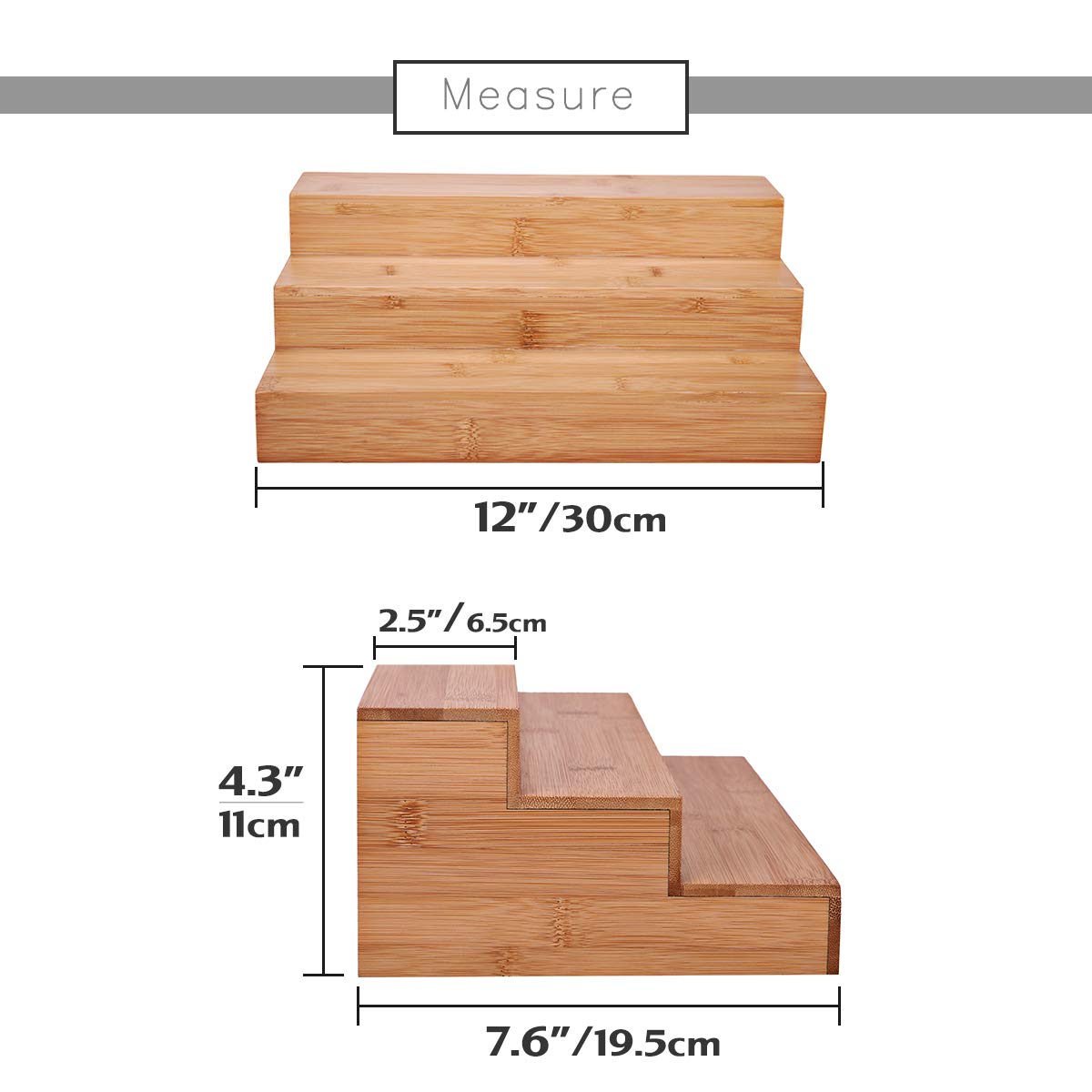 Sansnow Spice Rack Set, Cabinet Shelf, Spice Holder, 3-Tier Bamboo Spice Organizers for Cabinet, Pantry, Cupboard, Countertop, 2