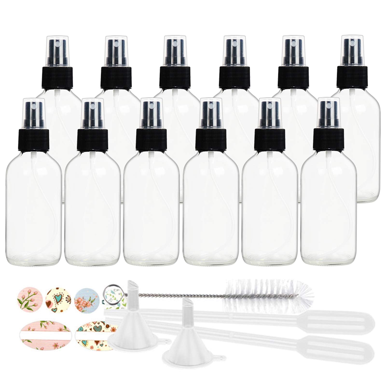 Starside 12 Pack 120 Ml 4Oz Clear Glass Spray Bottles With Fine Mist Sprayer & Dust Cap For Essential Oils, Perfumes,Cleaning Pr