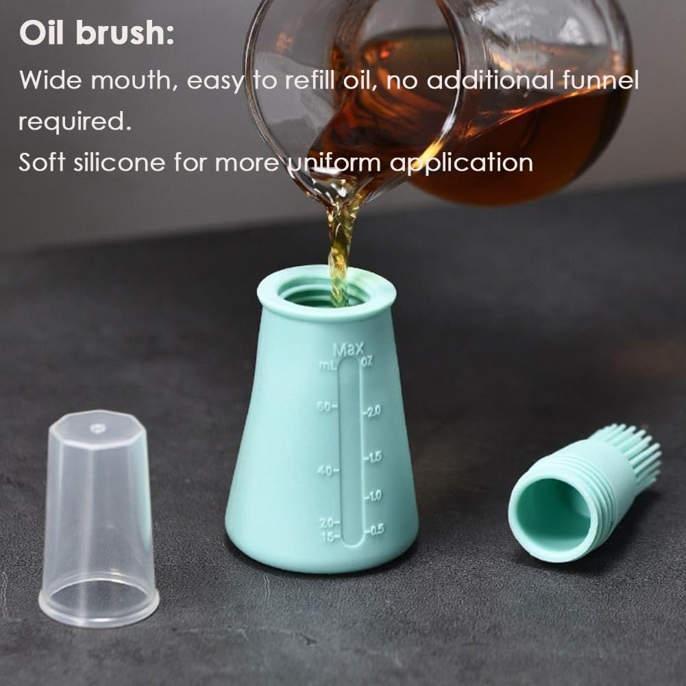 Akoak 3 Colors Grill Oil Bottle Brush, Pancake Applicator, With Lid/Flexible/Soft, Ideal For Home Kitchen Cooking And Baking, Gr