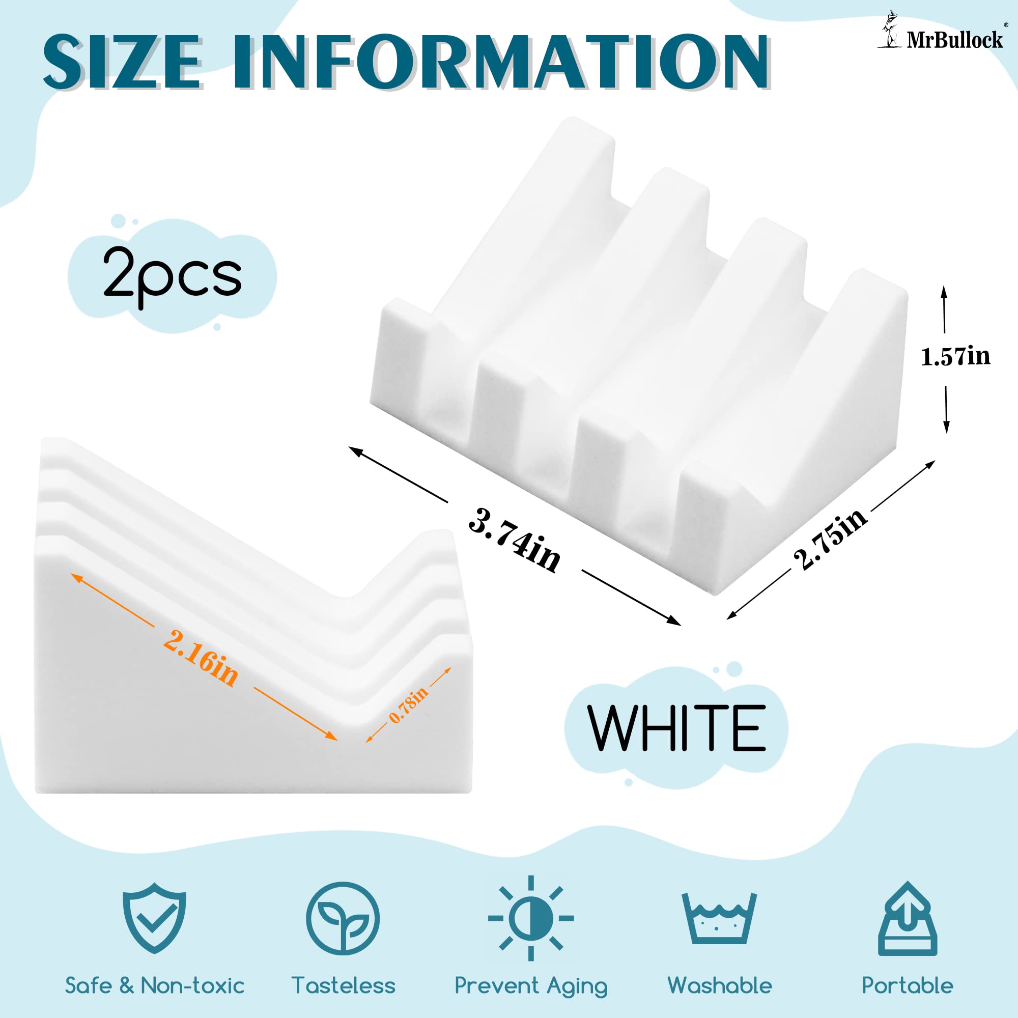 Silicone Soap Dish for Bar Soap Holder for Shower Bathroom Self Draining Waterfall Drying Tray Keep Soap Bars Dry Clean & Easy Cleaning (White  2) Btbfami Soap Dishes