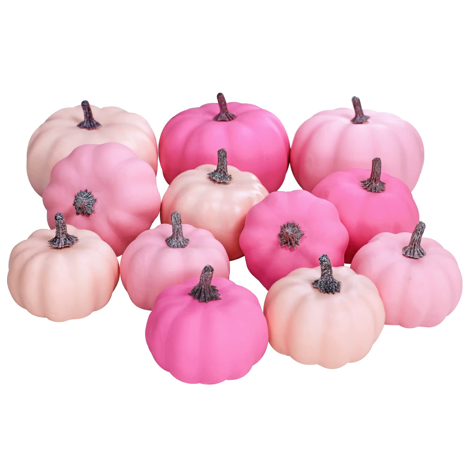 12 Pcs Assorted Small Fall Artificial Pumpkins Faux Pink Pumpkins Decorative Pumpkins Foam Pumpkins for Gifts Fall Wedding Baby 