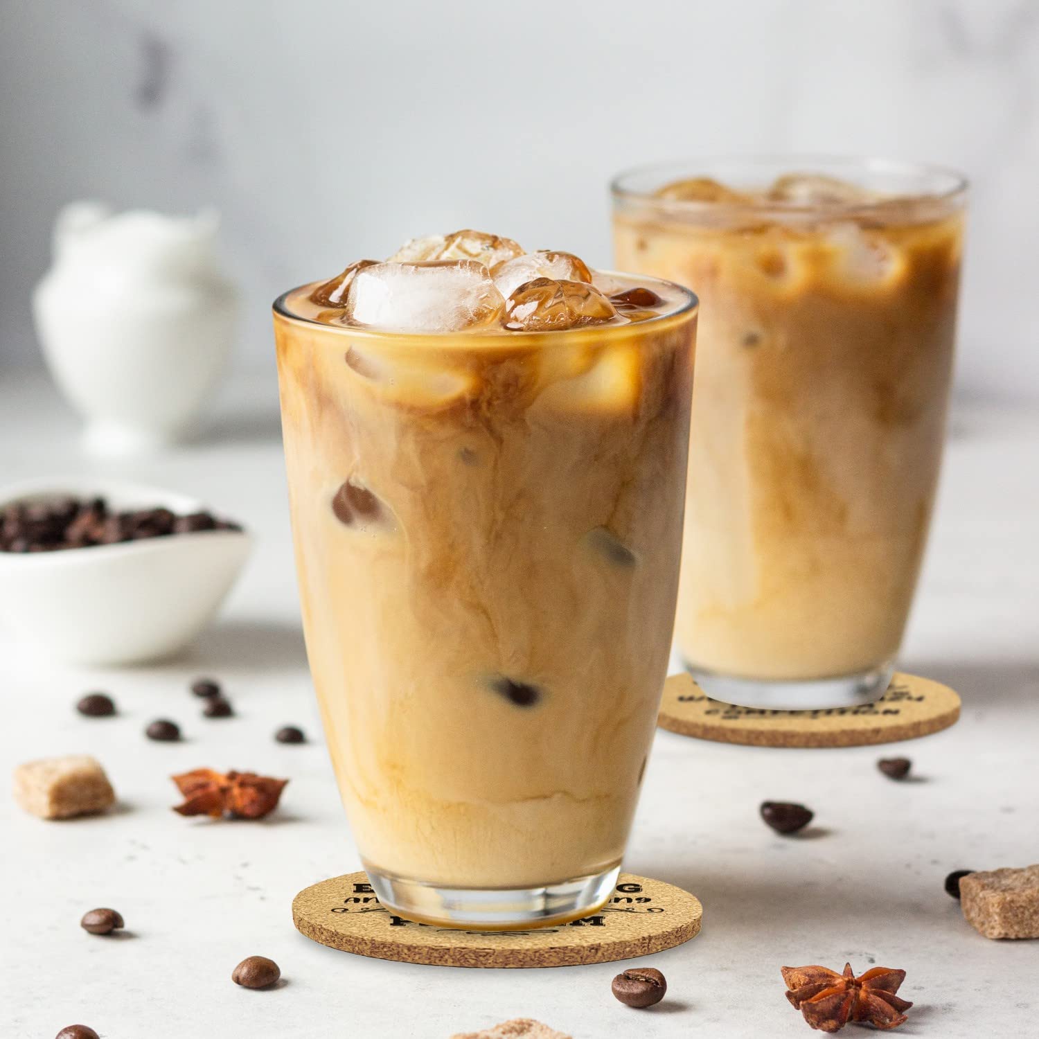 Homythe Office Coasters Set - 6 Pcs Funny Cork Drink Coasters with Metal Holder, 4x4 inch, Ideal Gifts for Coworkers & Boss