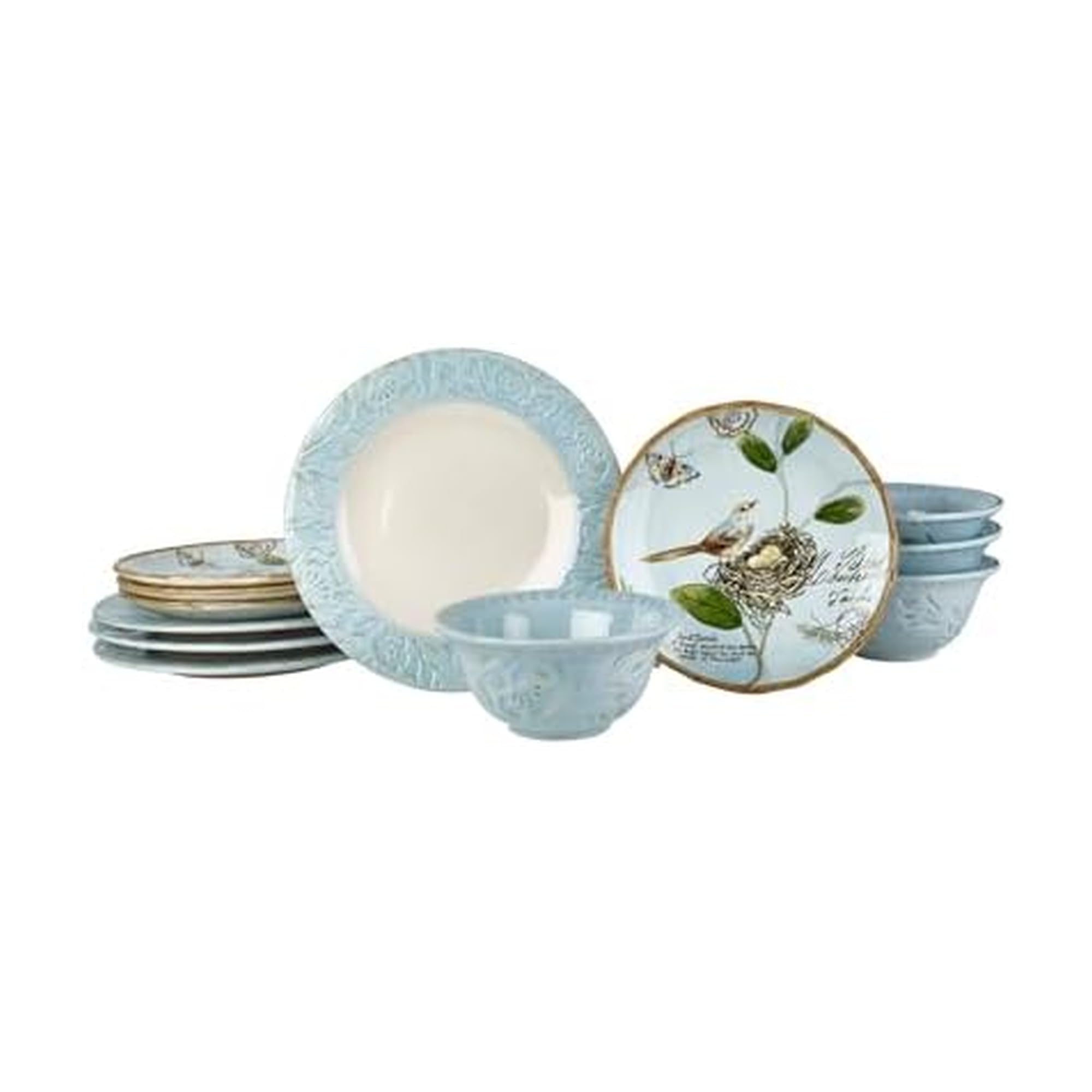 Fitz and Floyd Toulouse Blue 12 Piece Dinnerware Set, Service for 4