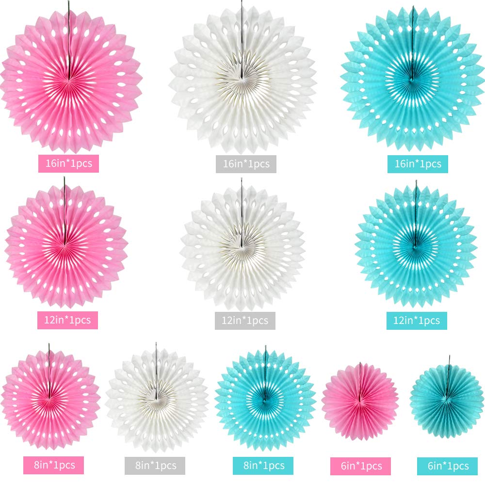 He Or She Gender Reveal Party Supplies Blue Pink White Hanging Honeycomb Round Paper Fans For Birthday Baby Shower Bachelorette