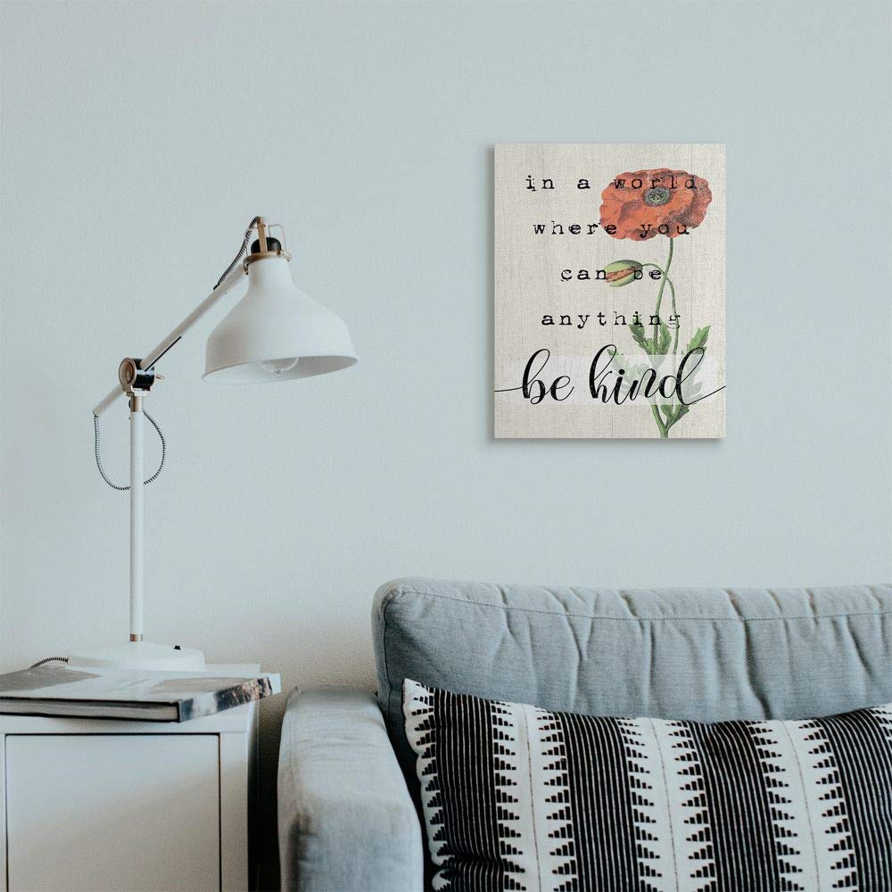 Stupell Industries Be Kind Phrase Motivational Attitude With Red Poppy Wall Art, 16 X 20, Beige