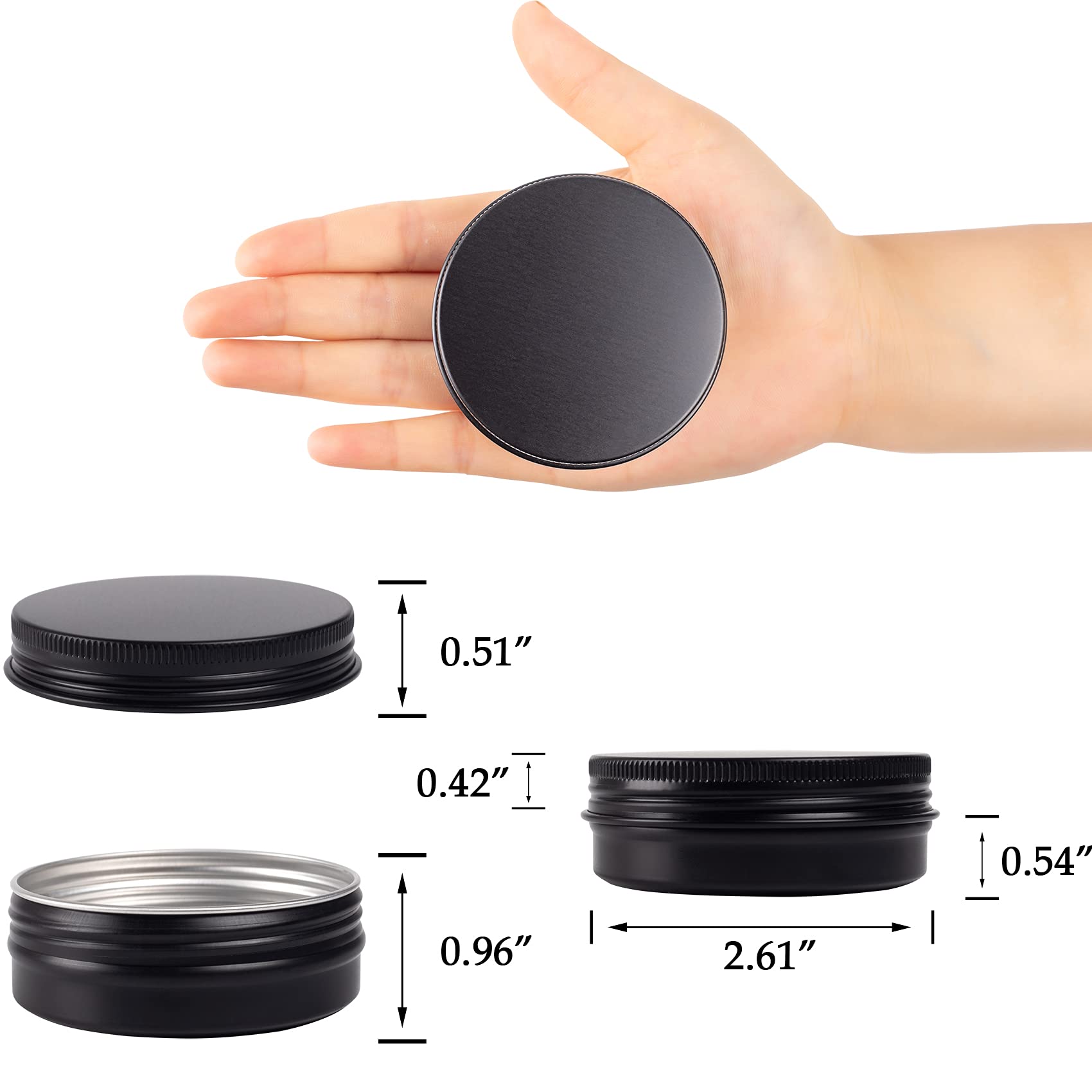 2 Oz / 60Ml Screw Top Aluminum Tin Jar With Screw Lid And Blank Labels - Pack Of 23 (Black)