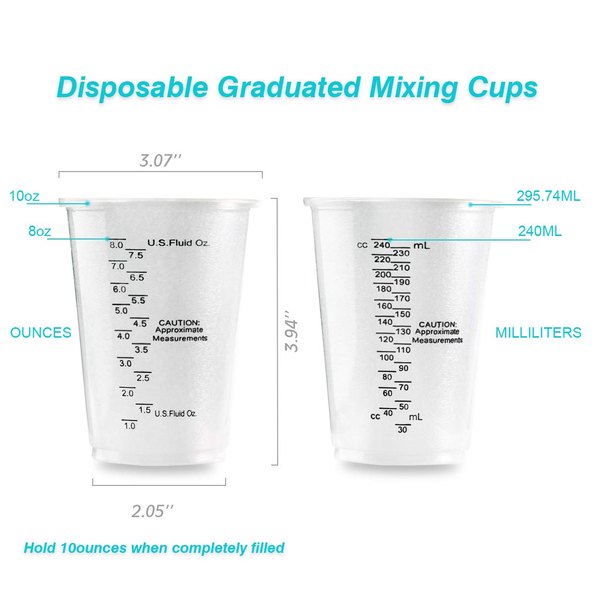 Xuxu 100Pcs 8Oz Graduated Clear Plastic Measuring Cups With 100Pcs Wooden Stirring Sticks For Mixing Paint, Pigments, Epoxy Resi