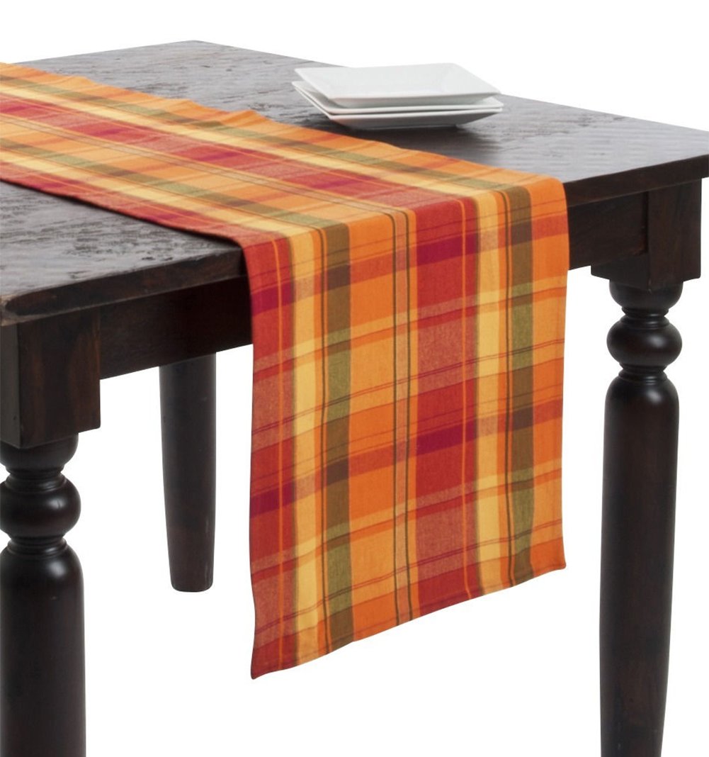 Fennco Styles Harvest Plaid Design Cotton Terracotta Table Runner 16W x 108L for Home, Dining Table Decor, Banquets, Holiday, 
