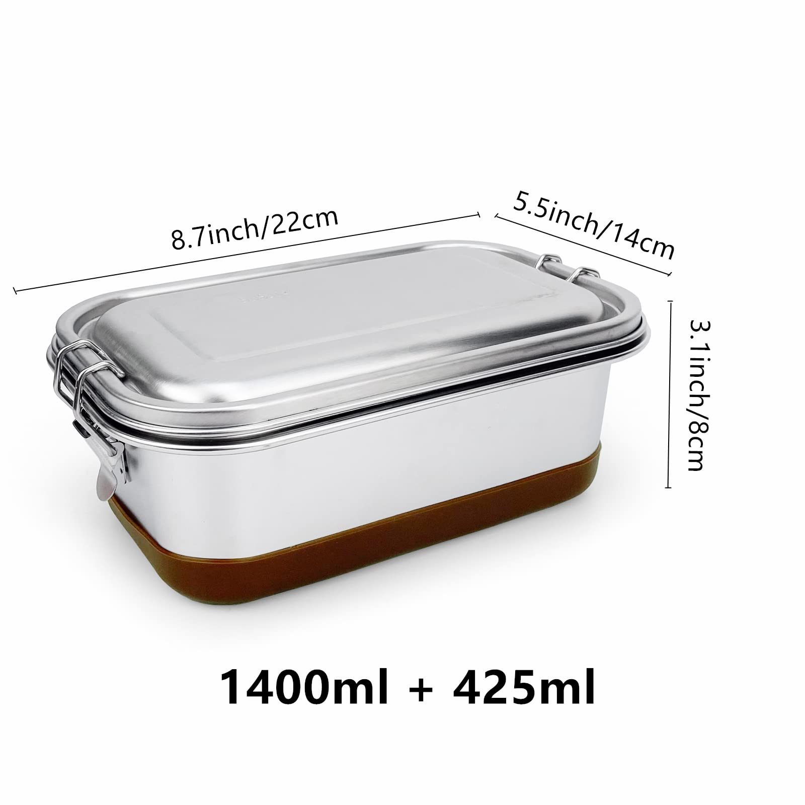 Lunbengo Large Metal Lunch Container With Leakproof Lid, Stainless Steel Meal Prep Container With 500Ml Divided Compartments - S