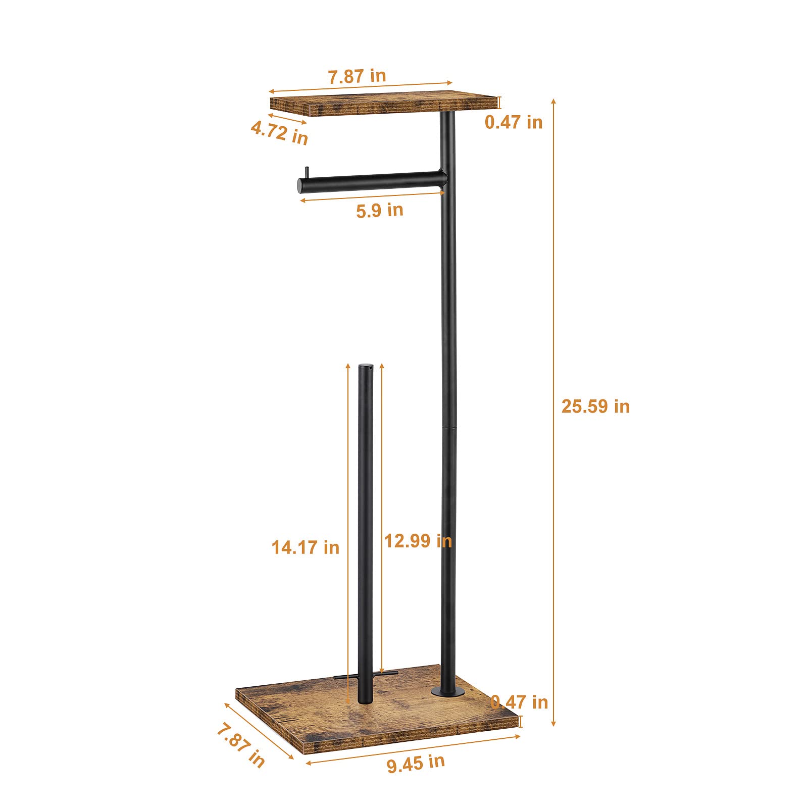smusei Toilet Paper Holder Stand - Rustic Brown, Engineered Wood, Freestanding with Shelf, 1 Pack, Ideal for Mega Rolls and Phone Storage