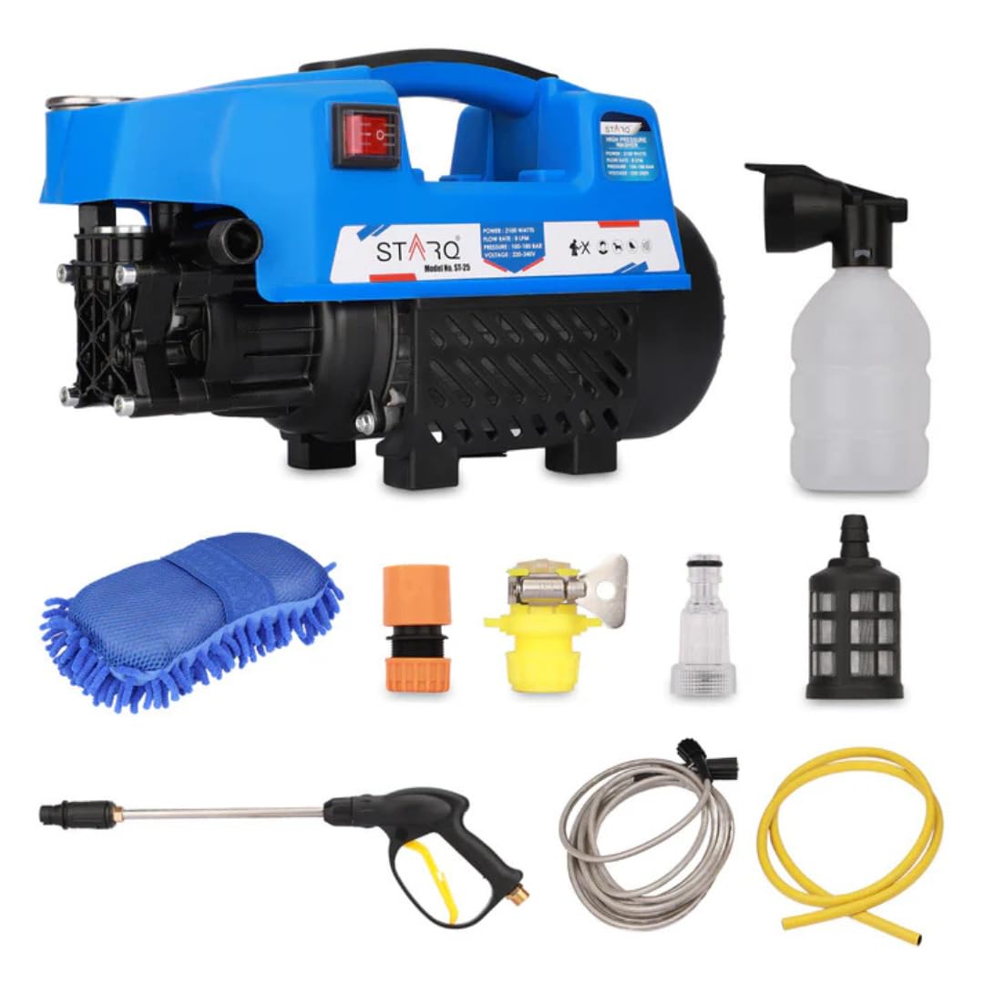 Starq St3 1800W Heavy Duty High Pressure Washer 150 Bar, 8L/Min Flow, Brass Coated Pump, Copper Motor Portable Car, Bike, Home, 