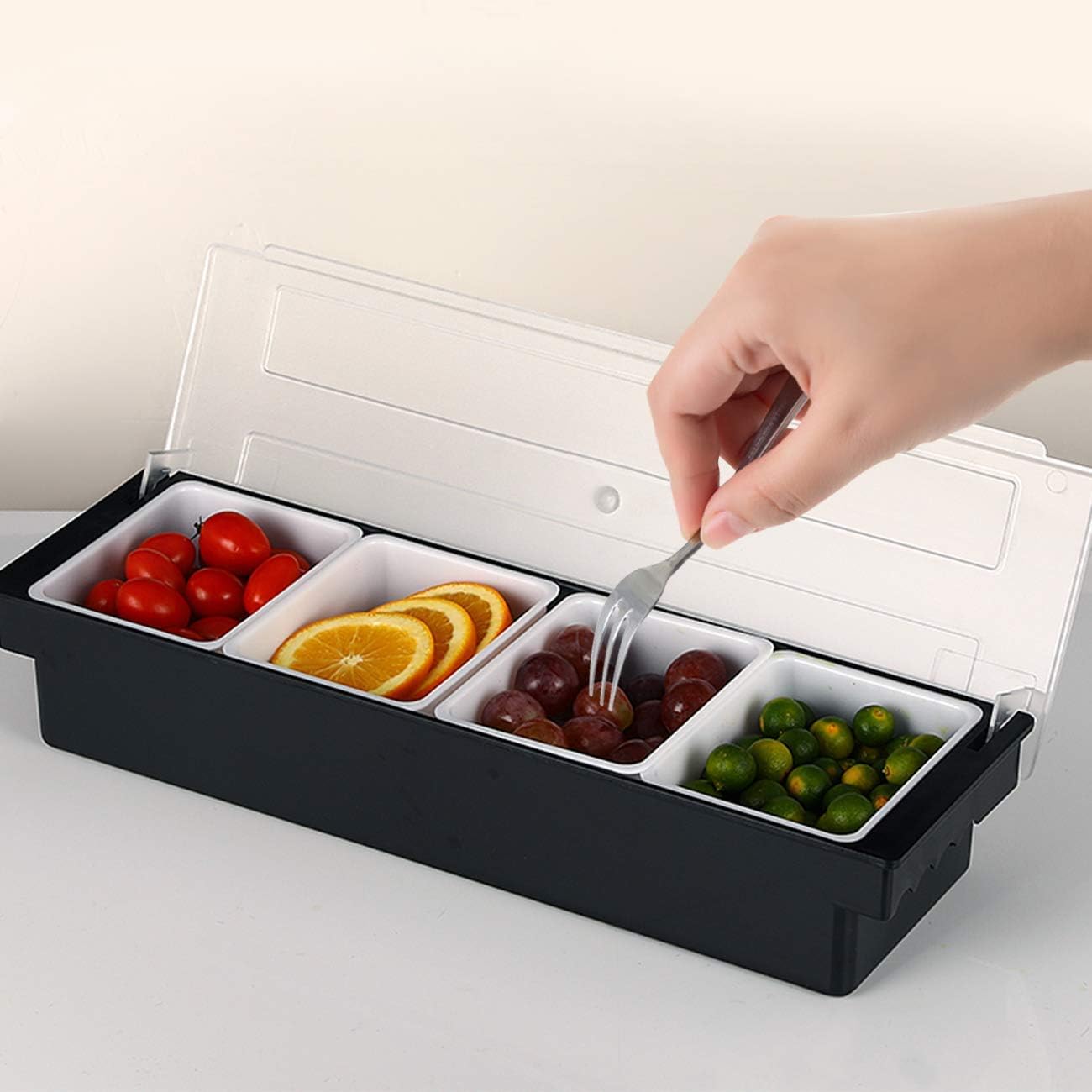 S.B. Anjali Shalu Bhai 4 Grid Pattern Seasoning Condiment Salt Spice Rack Jar Storage Box Container, Condiment Tray & Cutlery Tr