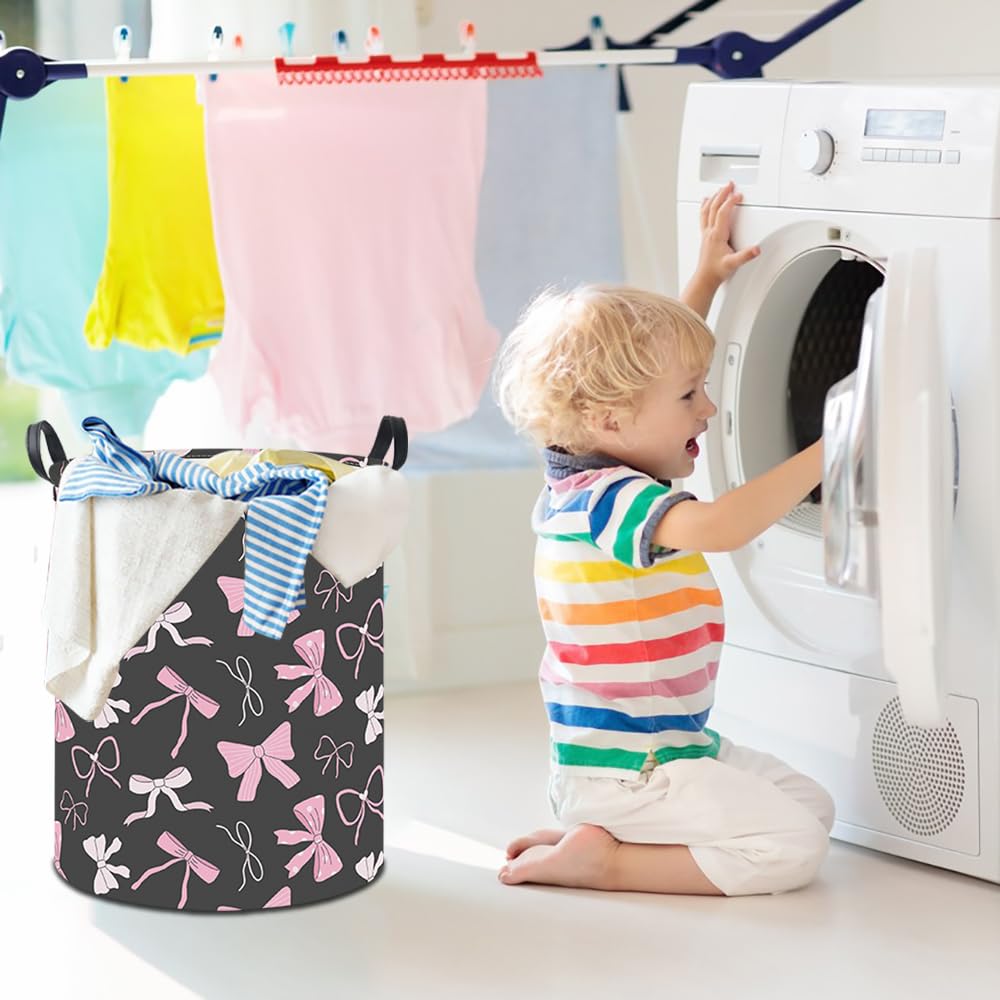 Hkec 19.7 Laundry Basket,Kids Dirty Clothes Hamper,Waterproof Toys Storage Bin,Room Decor,Gift Baskets,Nursery Hamper(Bowknot)
