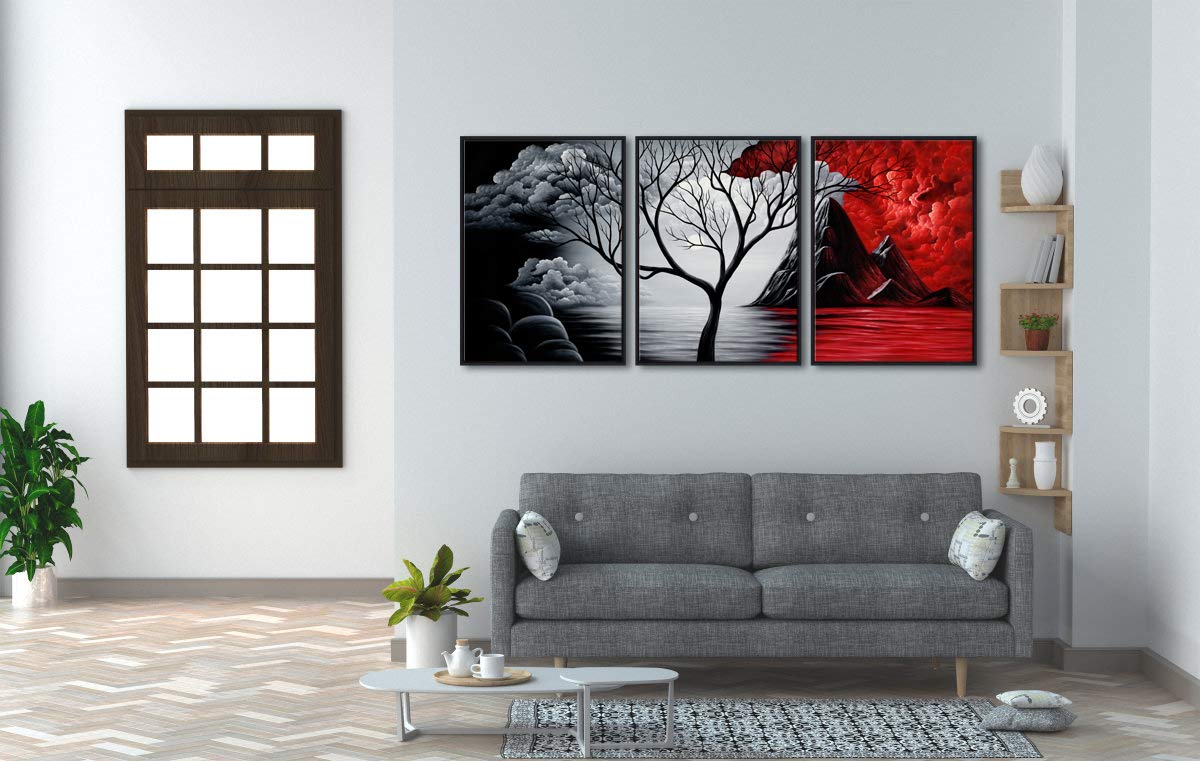 Wieco Art Extra Large Size Framed Canvas Art Prints Wall Art The Cloud Tree Abstract Pictures Paintings For Living Room Home Off