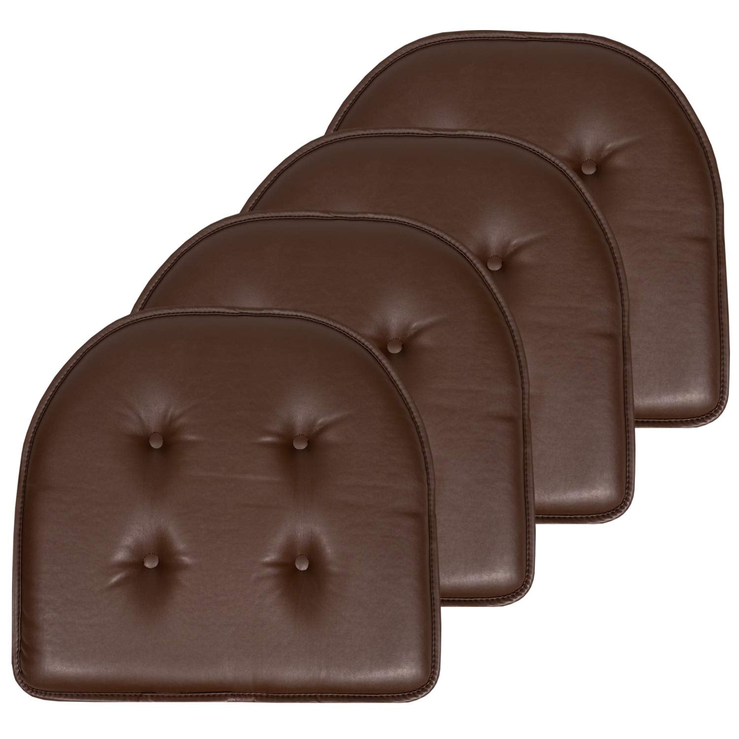 Sweet Home Collection Chair Cushion Memory Foam Pads Tufted Slip Non Skid Rubber Back U-Shaped 17 x 16 Seat Cover, Faux Leather 