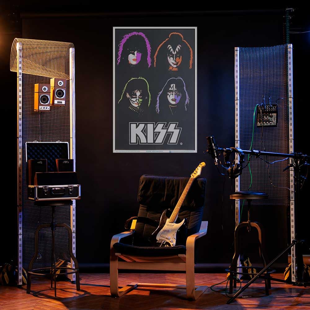 Kiss - Four Faces - Officially Licensed, Authentic Blacklight Flocked Poster - 23'' X 35''