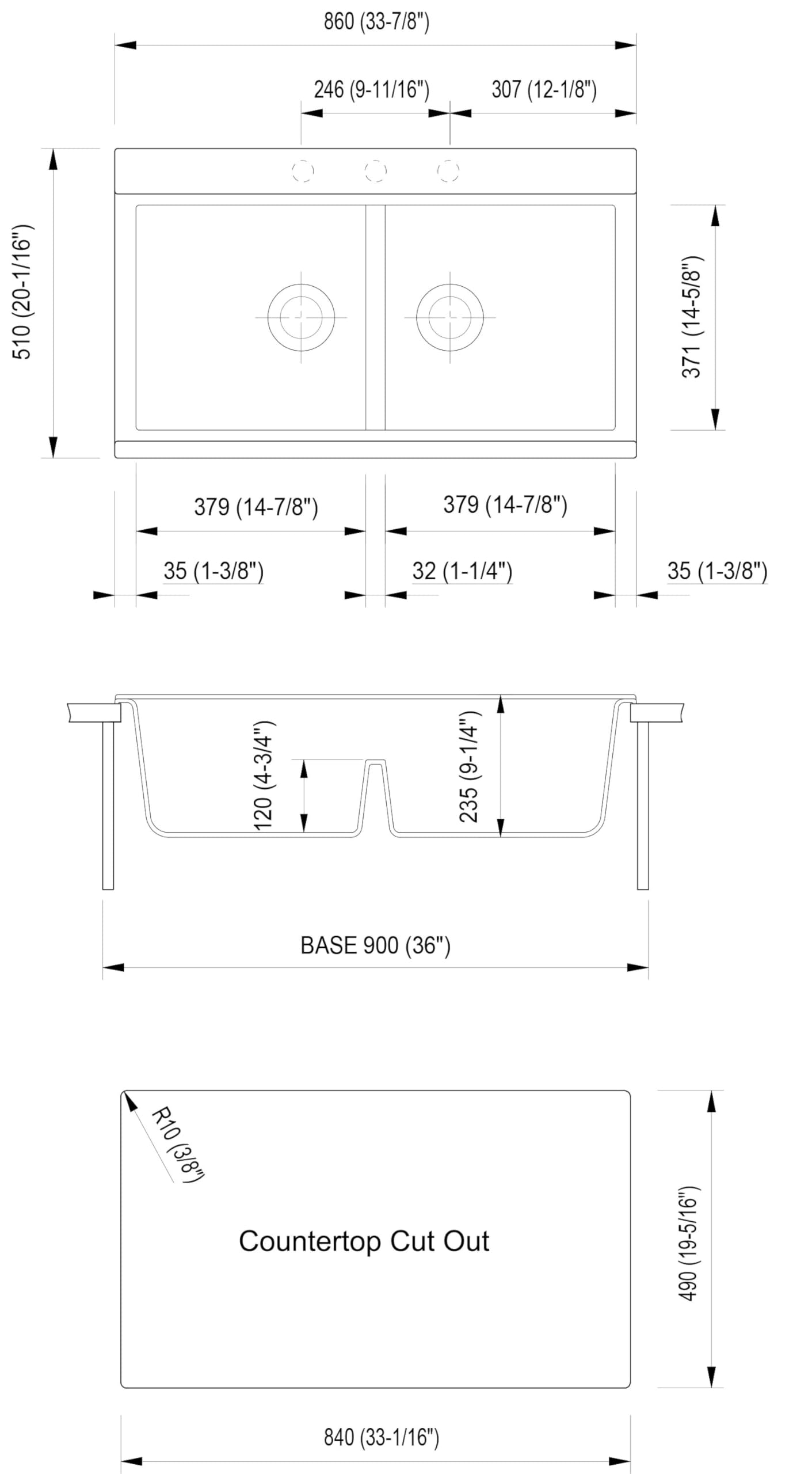Alfi Brand Ab3418Dbum-Bla Black 33'' Granite Composite Workstation Step Rim Double Bowl Undermount Sink With Accessories