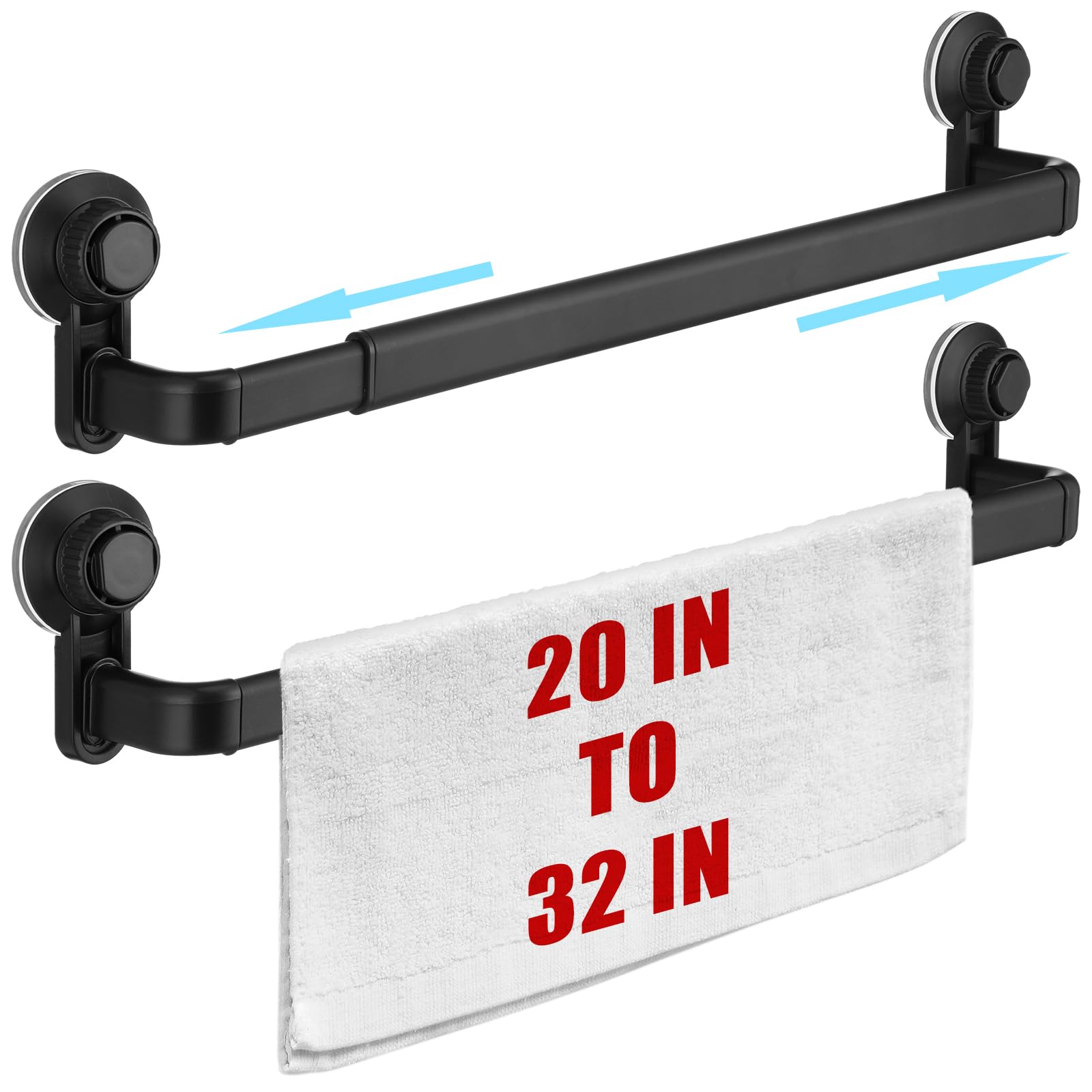 Gisafai 2 Pcs Extendable Suction Cup Towel Bar for Bathroom 20-32 Inches Towel Rack Shower Hanger Rod with Stickers Adjustable L