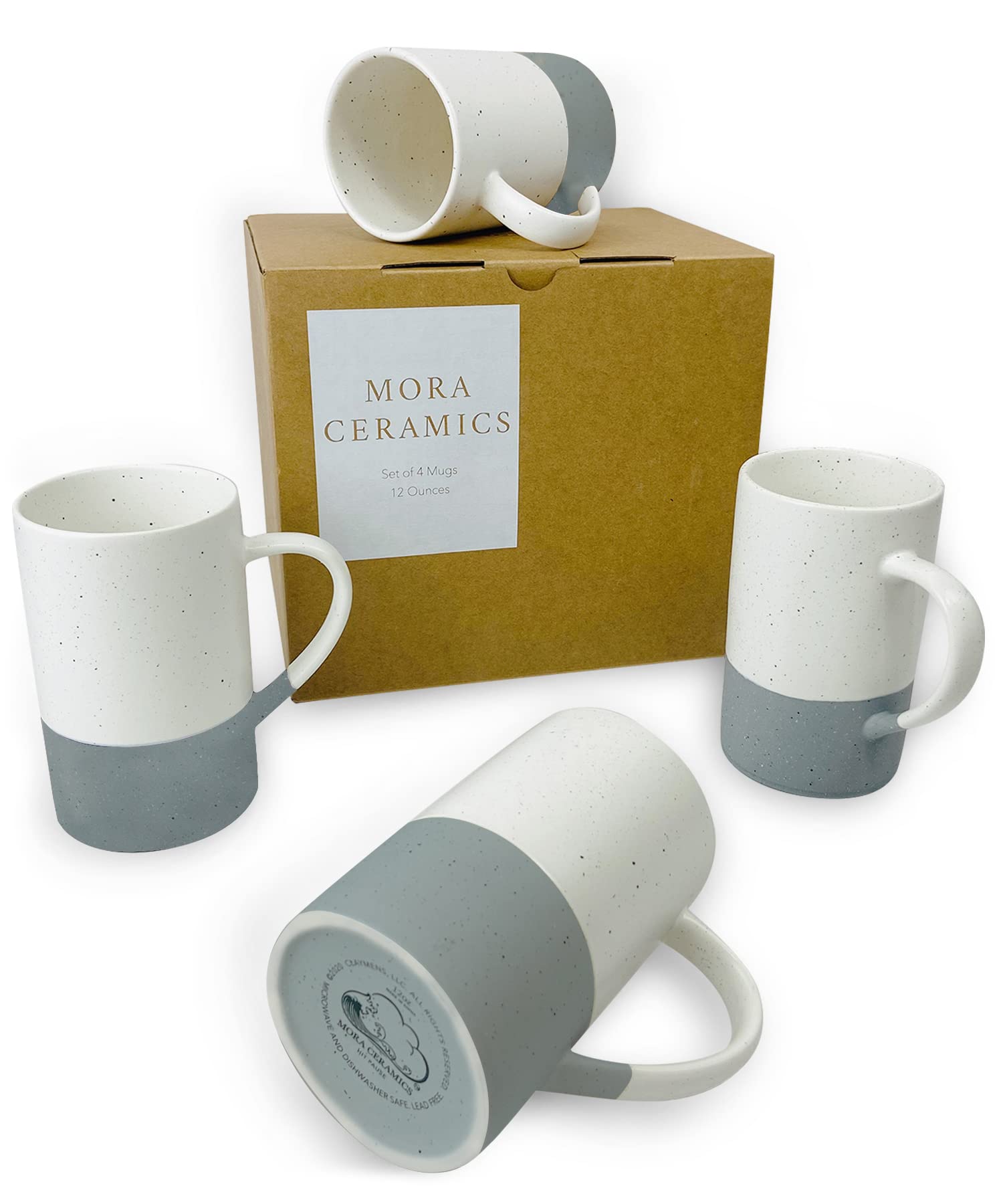 Mora Ceramics 12oz Coffee Mug Set of 4 - Ceramic Tea Cups with Handle - Microwave and Dishwasher Safe, Perfect For Cup or Mug Lo