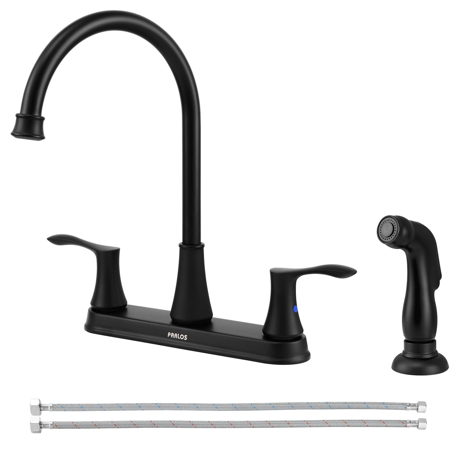 PARLOS 8 Inch Two Handles High Arch Kitchen Sink Faucet with Side Sprayer & Supply Lines  Brushed Nickel  Demeter 14138