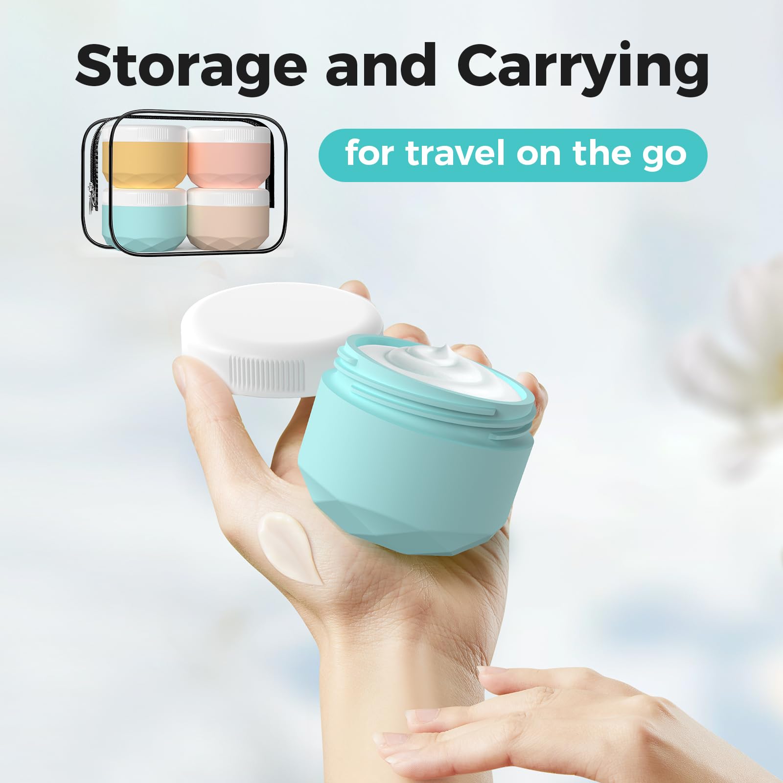 Travel Containers For Toiletries, Silicone Cream Jars Bpa Free, Tsa Approved 1.7Oz Travel Size Containers, Leak-Proof Travel Ess