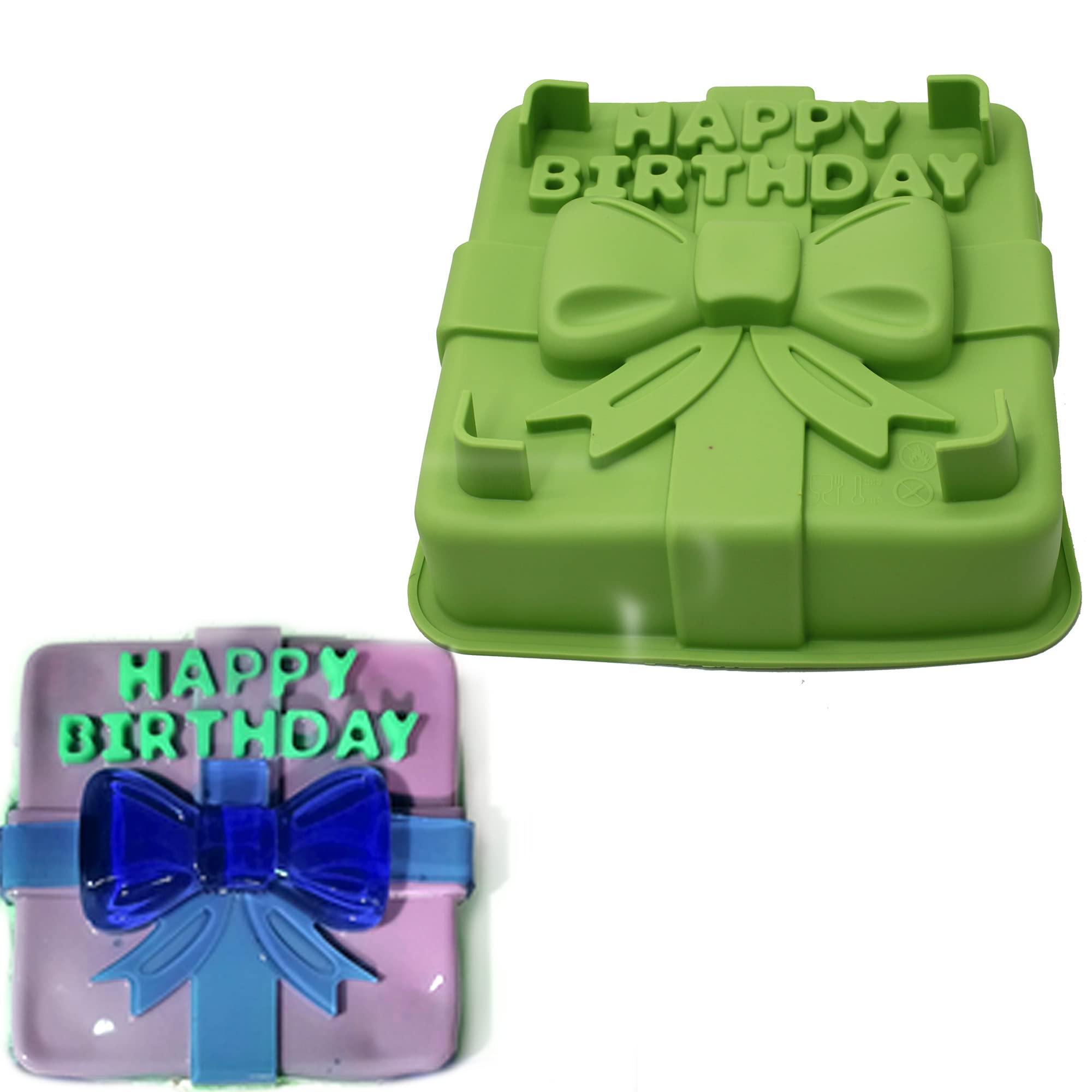 X-Haibei 8-Inch Happy Birthday Gift Box Cake Pan Pizza Gelatinas Baking Silicone Square Mold