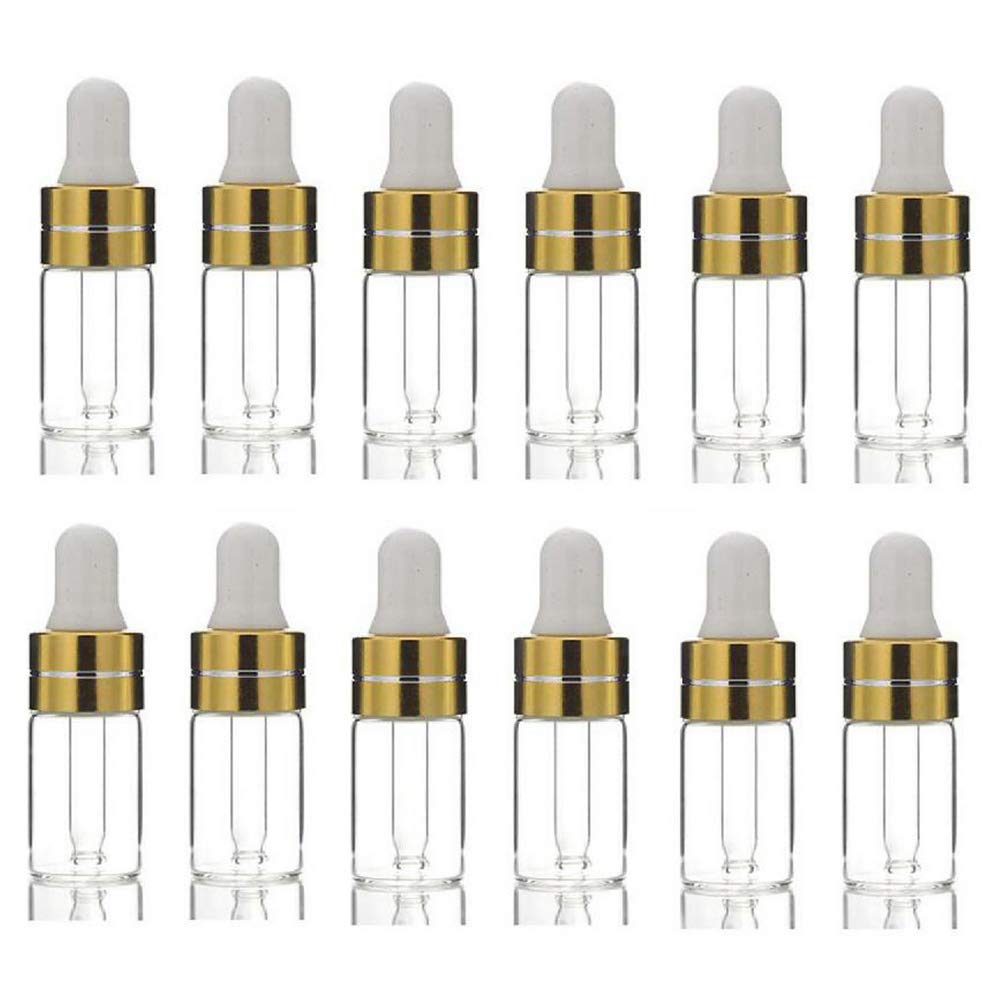24Pcs 3Ml/0.1Oz Empty Refillable Mini Clear Glass Essential/Massage Oil Dropper Bottles Cosmetic Makeup Perfume Sample Travel Pa