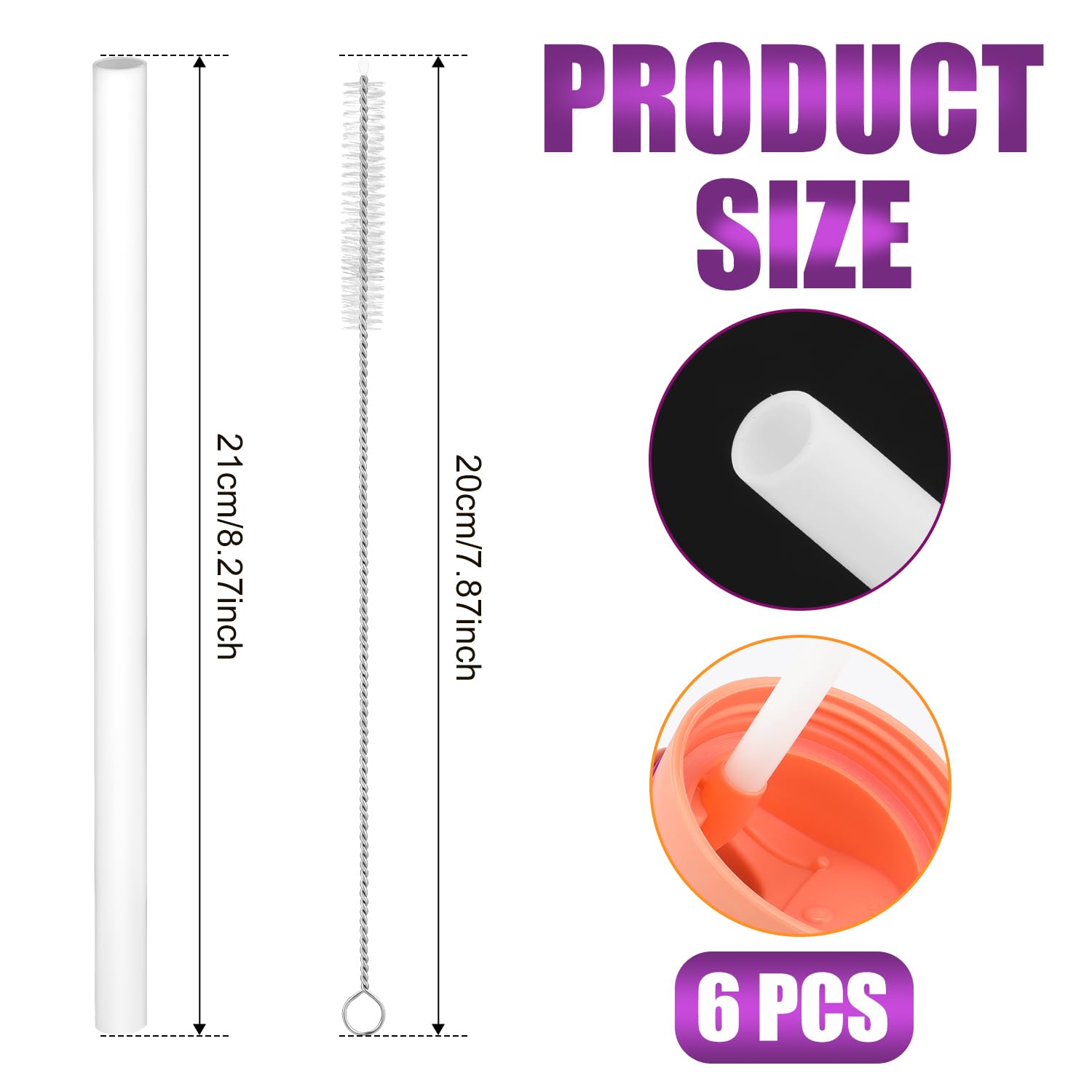 6Pcs Replacement Straws For Owala Freesip 24 Oz, 32 Oz, Reusable Straws With Cleaning Brush For Owala Flip Insulated Stainless S