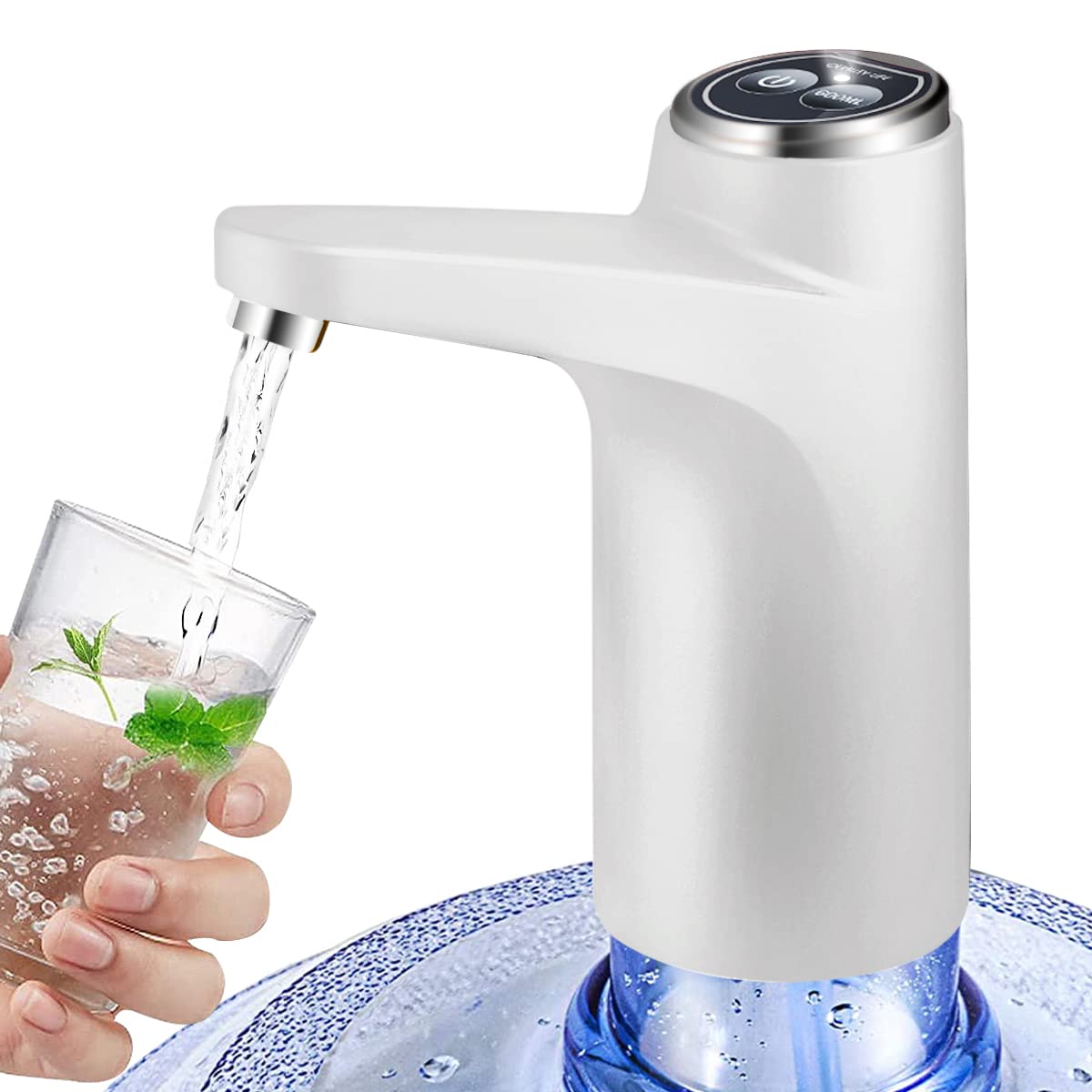 BIMVER Water Dispenser for 5 Gallon Bottle  DIY Quantitative Water Pump 3 Colors Power Light Portable USB Charging Bottle Pump Multipurpose Dispenser for Home Camping for 2-5 Gallon  White