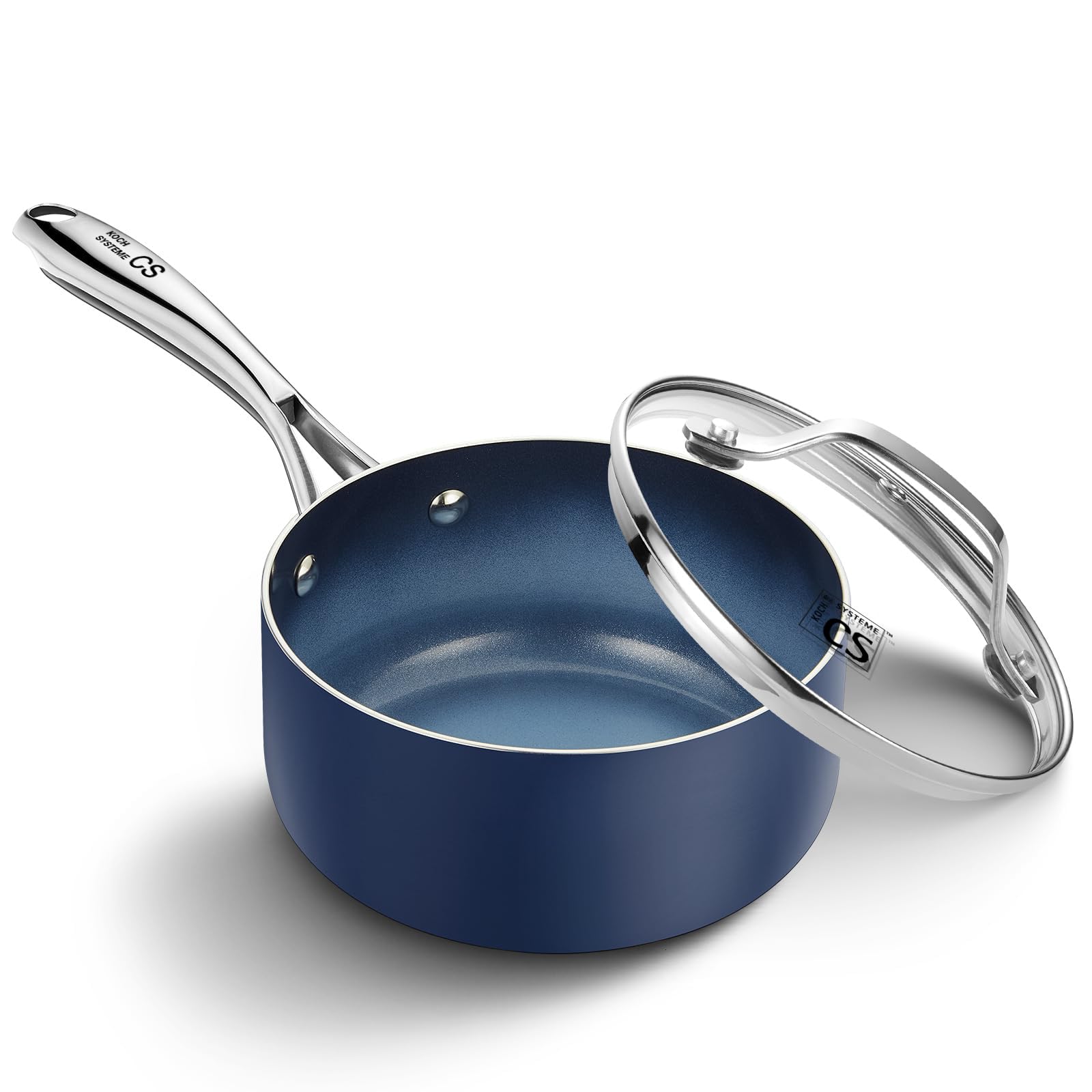 KOCH SYSTEME CS 1 QT Ceramic Saucepan with Lid, 6pcs Nonstick Pots Set with CoolTouch Handle, Blue
