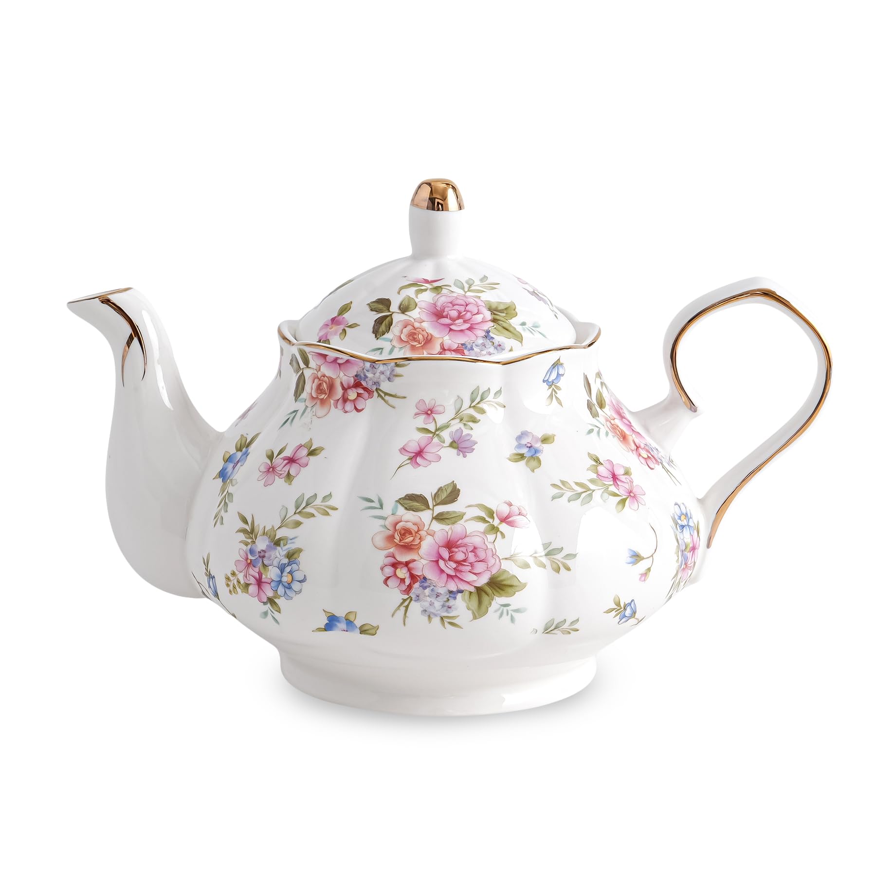 Agyiuns Flower Ceramic Teapot,22oz Porcelain Tea pot for Tea Coffee Milk for Office Home Men Women as Gift(White and small flowe