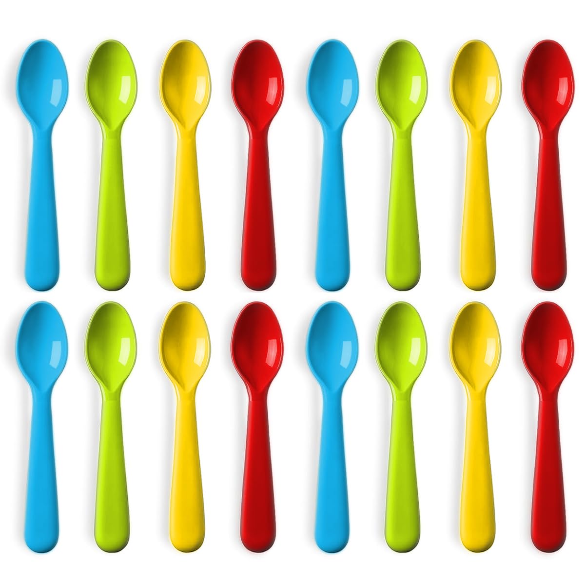 Plaskidy Plastic Toddler Spoons - Set of 16 Kids Spoons BPA Free/Dishwasher Safe Toddler Utensils Set Brightly Colored Kid Spoon