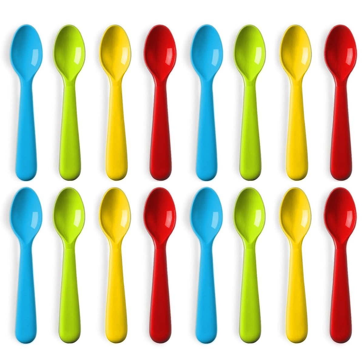 Plaskidy Plastic Toddler Spoons - Set of 16 Kids Spoons BPA Free/Dishwasher Safe Toddler Utensils Set Brightly Colored Kid Spoon