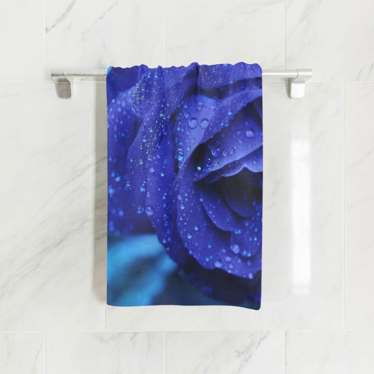Senya Blue Rose Hand Towel Ultra Soft Luxury Towels For Bathroom 30''X15''