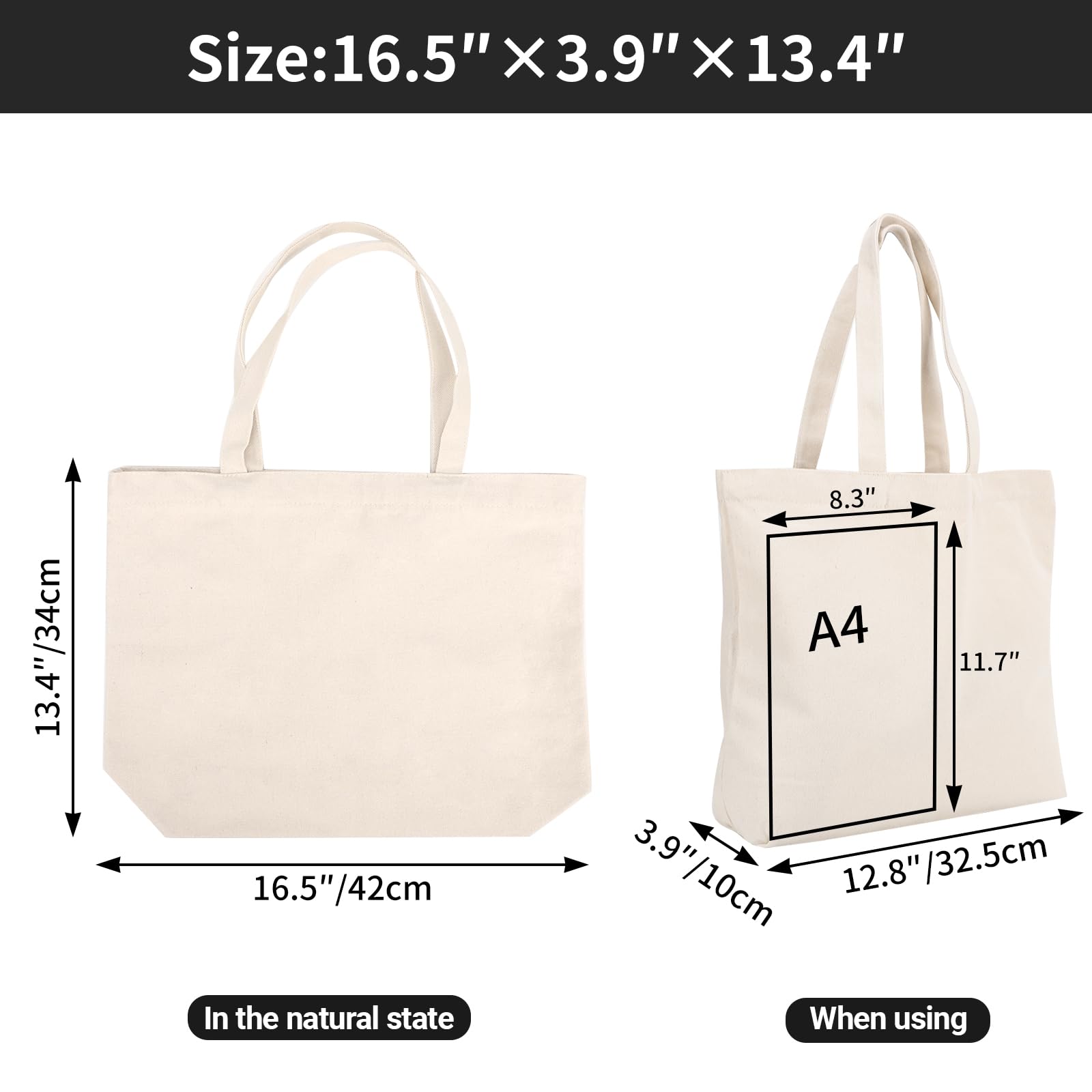 Segarty Canvas Tote Bag, 6 Pack Cotton Heavy Duty Handy Reusable Washable Grocery Shopping Cart Trolley Bags Folding Economical