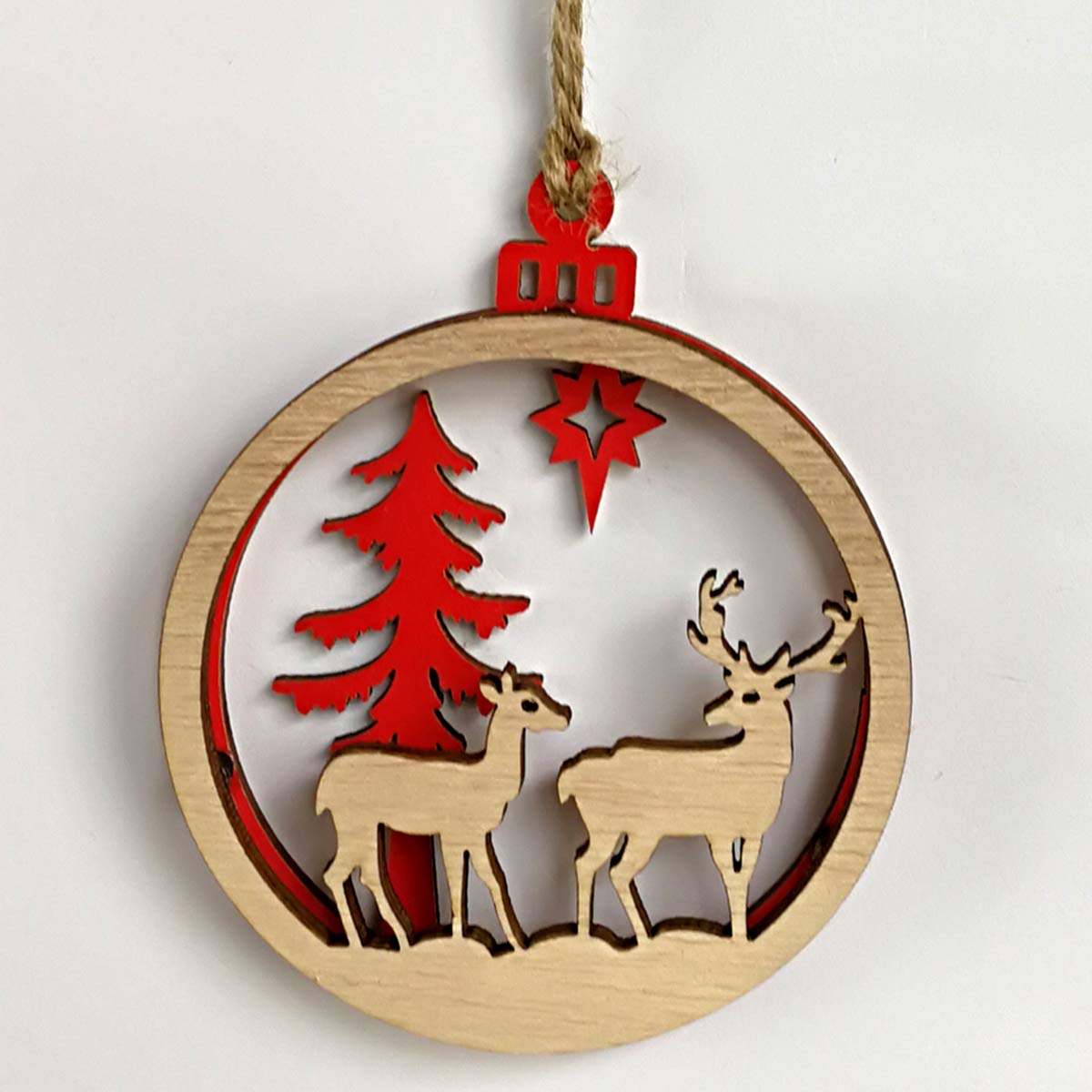 BESTOYARD 3pcs Wooden Christmas Tree Decoration Ornaments Hanging 3D Christmas Snowman Reindeer Shapes Cutout