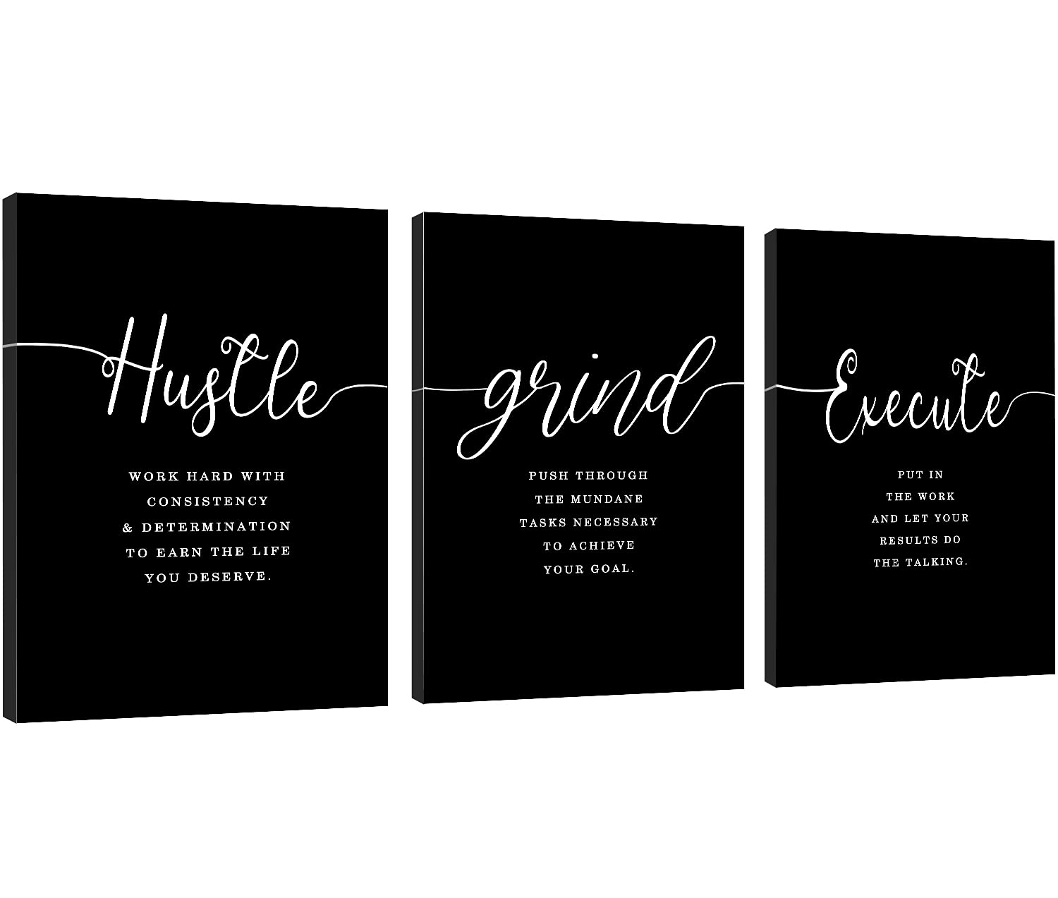 Gift For Boss - Framed Canvas Wall Art Success Quote, Office Wall Art, Black Large Poster, Positive Motivational Set Of 3 Prints