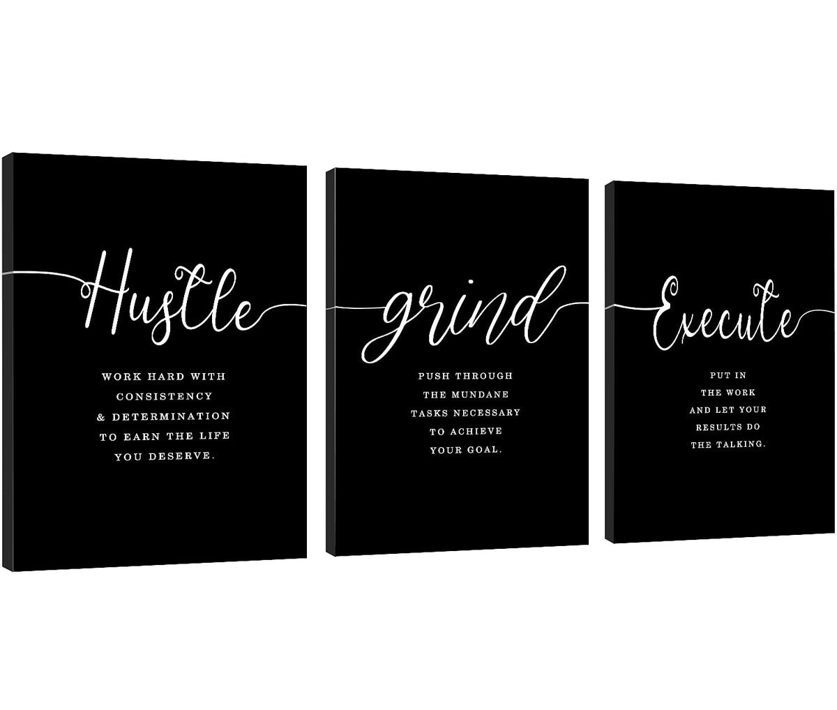 Gift For Boss - Framed Canvas Wall Art Success Quote, Office Wall Art, Black Large Poster, Positive Motivational Set Of 3 Prints