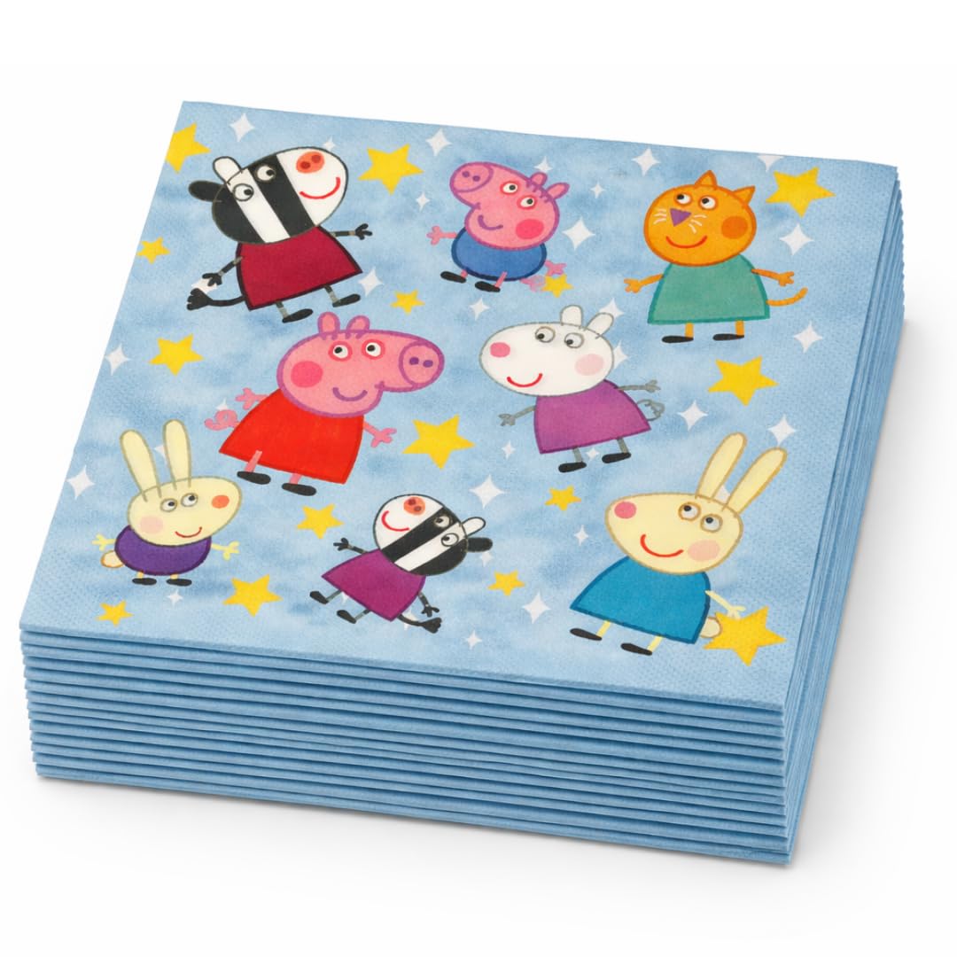 Wanna Party Cute Pig Inspired Cartoon Theme Paper Napkins (20 Pcs) | Pink Pig Theme Birthday Parties Napkins for Kids | Cartoon 