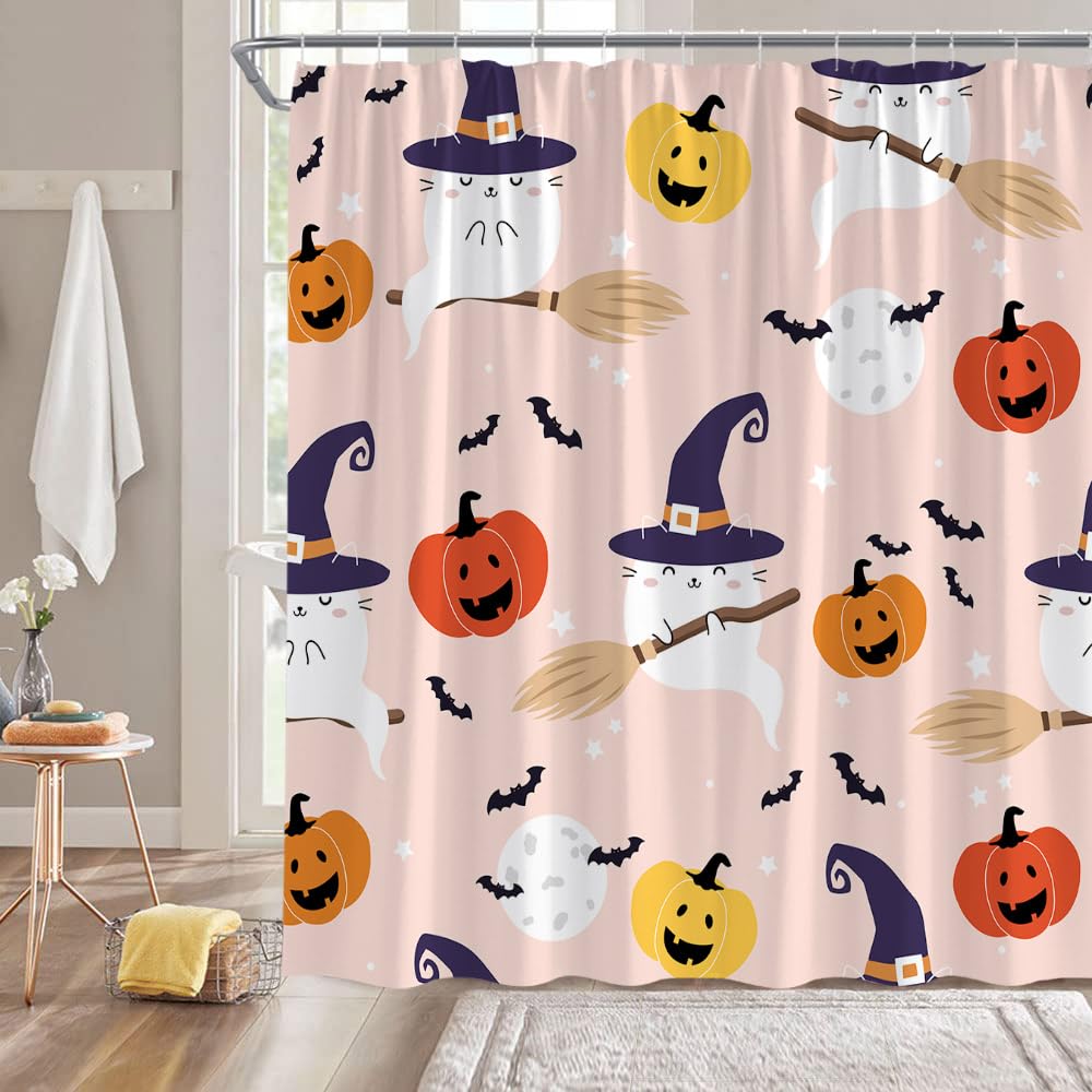 Ccxtcz Halloween Shower Curtain Cute Spooky Pumpkin Full Moon Witchy Gothic Horror Scary Gothic Mysterious Magic Fabric Bathroom